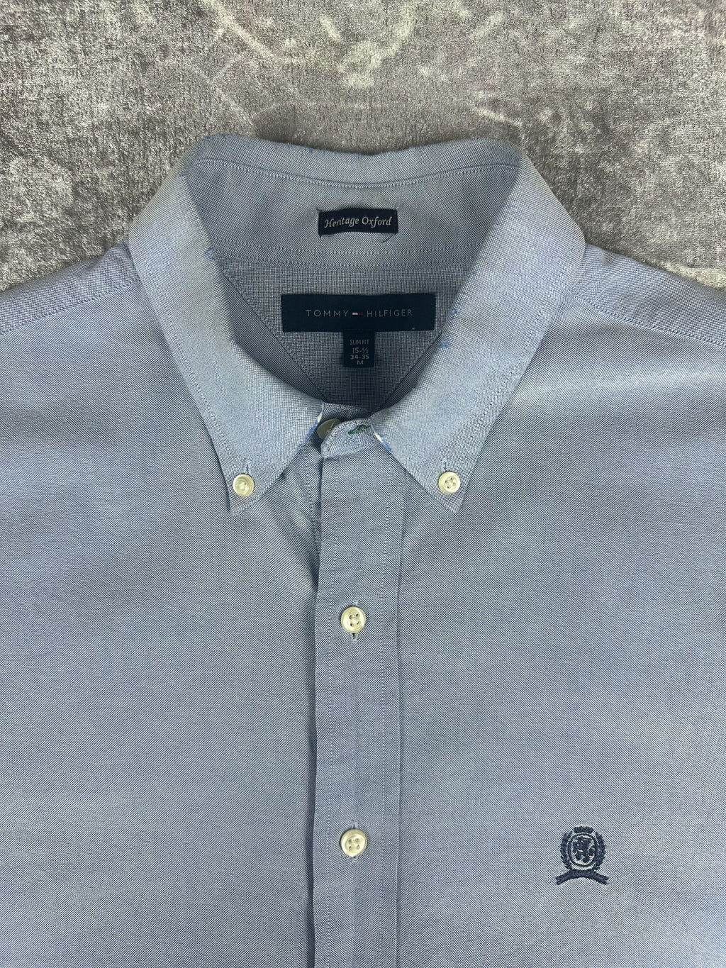 Preloved 00s Tommy Hilfiger Embroidered Crest Long Sleeve Button Up Shirt (M)