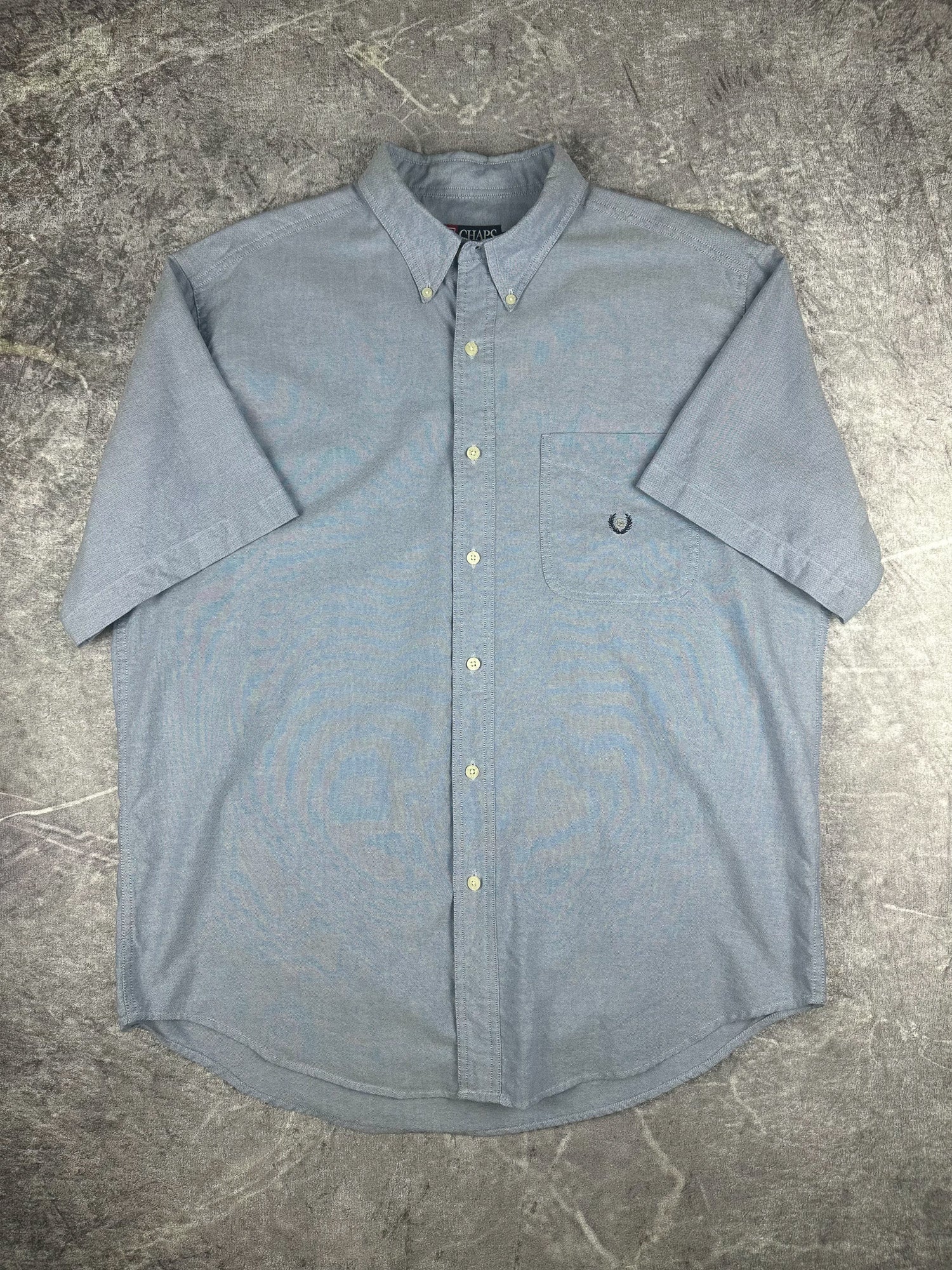 Vintage 90s Chaps Ralph Lauren Embroidered Crest Short Sleeve Button Up Shirt (XL)