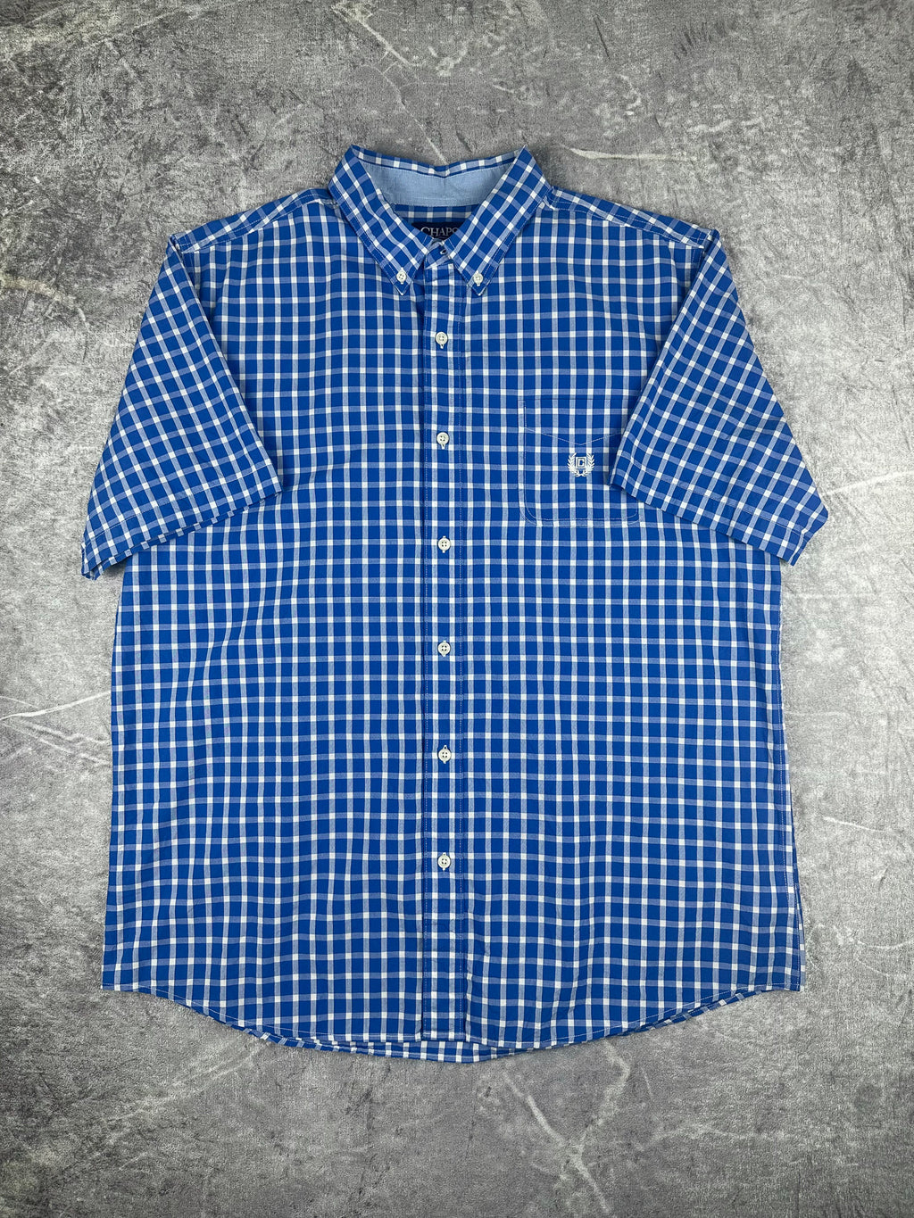 Preloved 00s Chaps Ralph Lauren Plaid Embroidered Short Sleeve Button Up Shirt (XL)