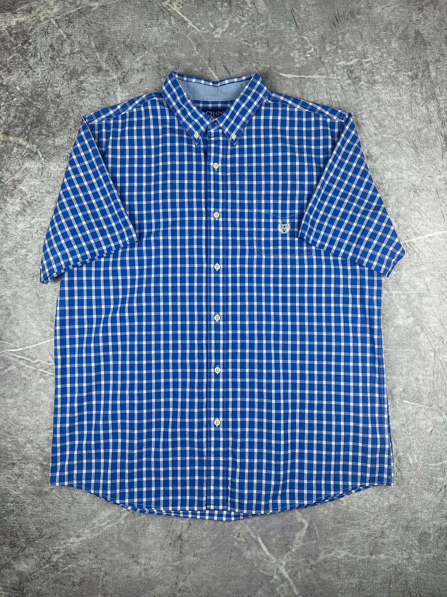 Preloved 00s Chaps Ralph Lauren Plaid Embroidered Short Sleeve Button Up Shirt (XL)