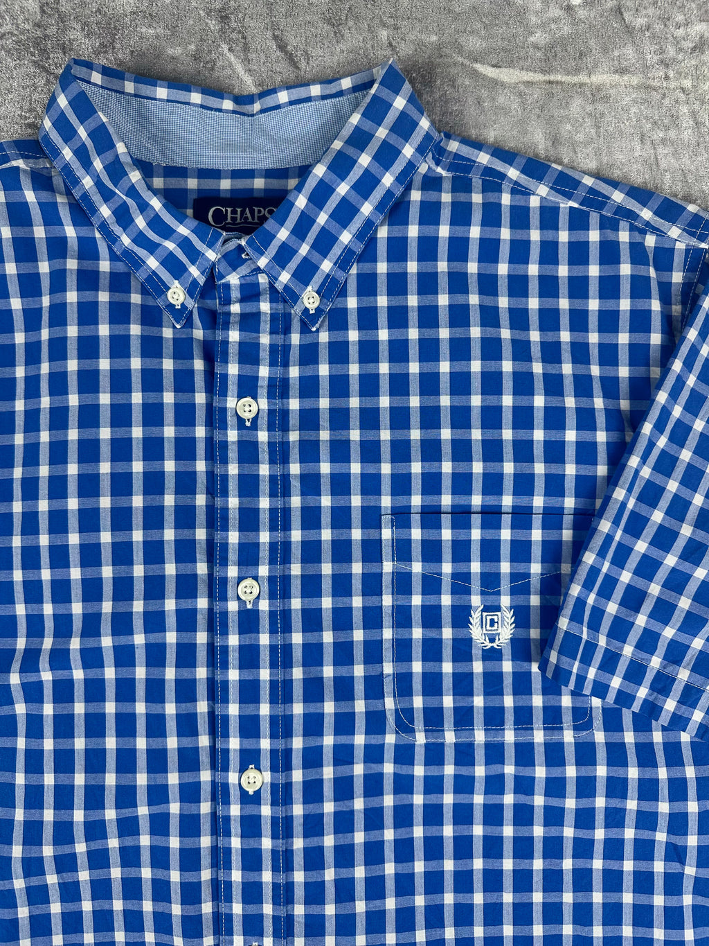 Preloved 00s Chaps Ralph Lauren Plaid Embroidered Short Sleeve Button Up Shirt (XL)