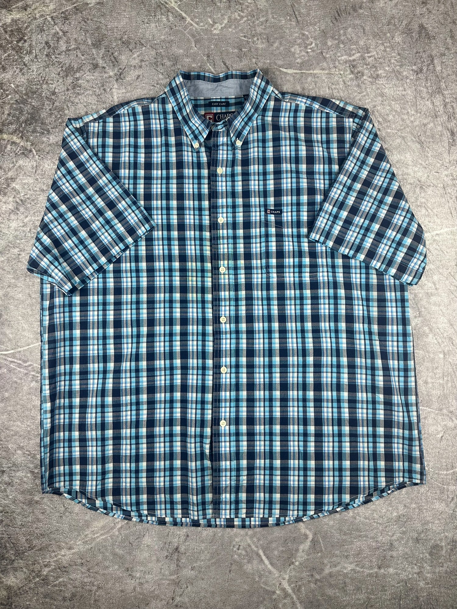 Vintage 00s Chaps Ralph Lauren Plaid Tab Logo Short Sleeve Button Up Shirt (2XL)