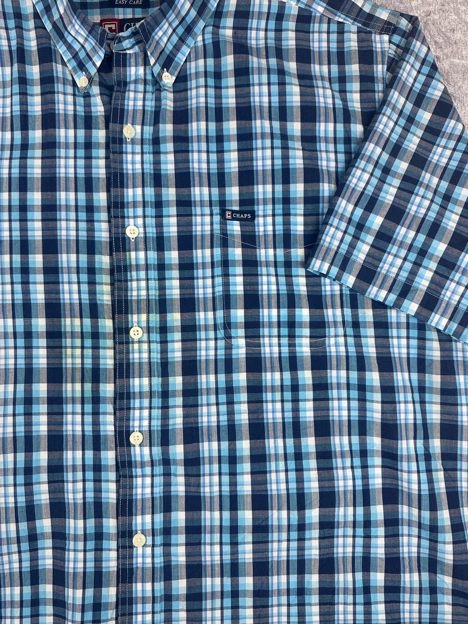 Vintage 00s Chaps Ralph Lauren Plaid Tab Logo Short Sleeve Button Up Shirt (2XL)
