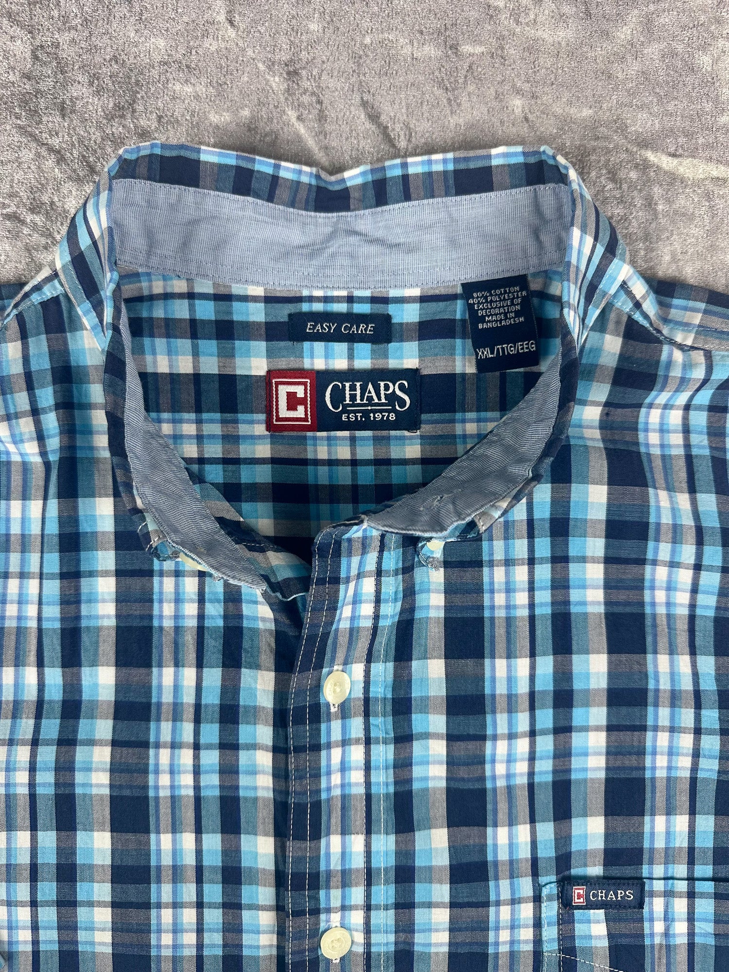 Vintage 00s Chaps Ralph Lauren Plaid Tab Logo Short Sleeve Button Up Shirt (2XL)