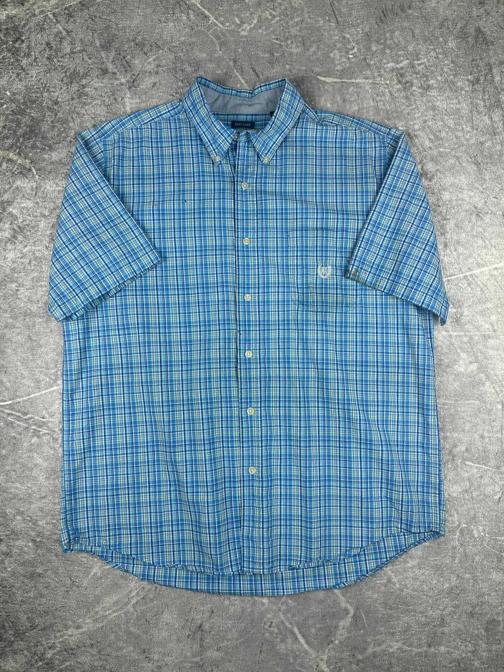 Vintage 00s Chaps Ralph Lauren Plaid Embroidered Short Sleeve Button Up Shirt (L)