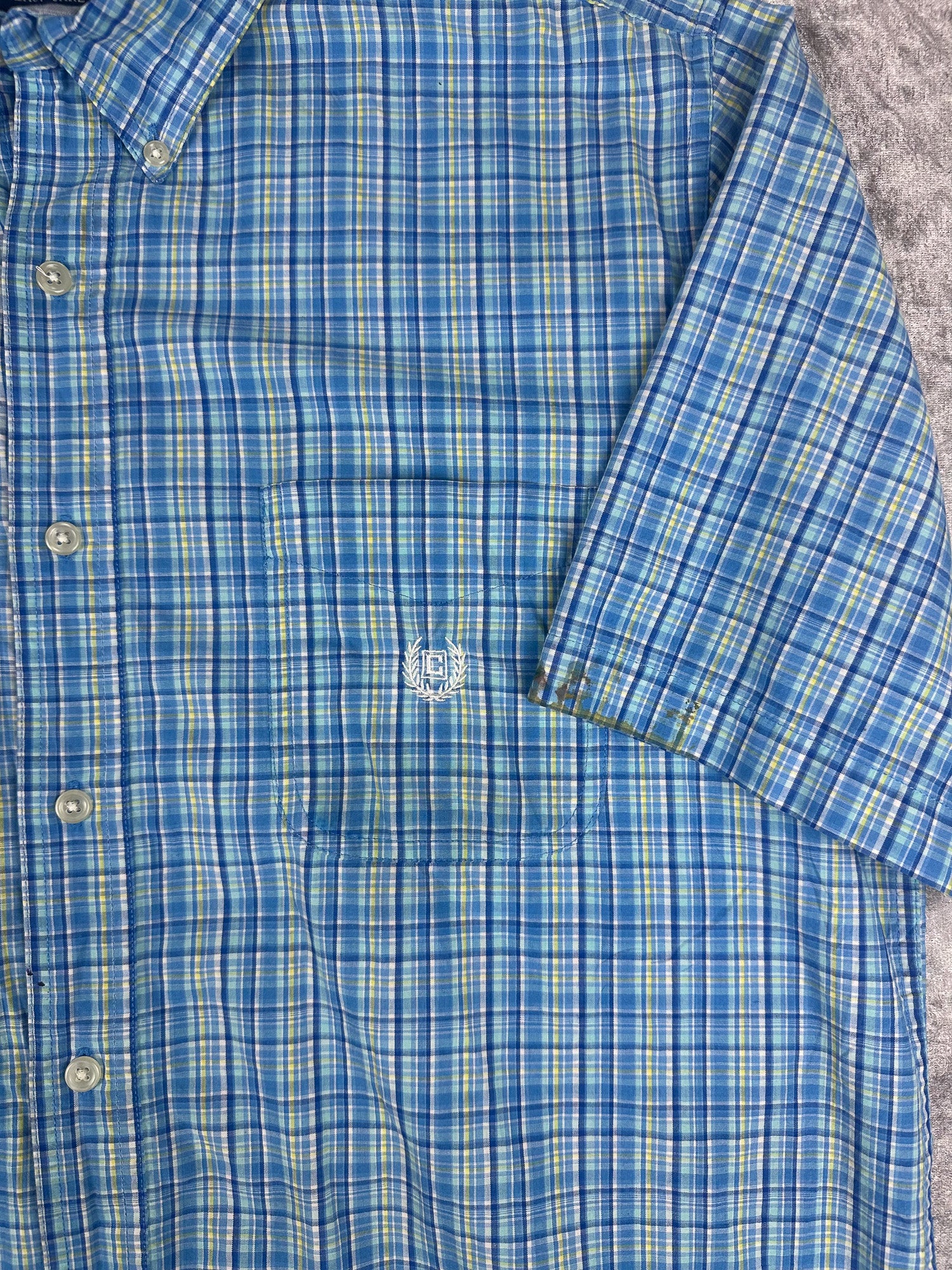Vintage 00s Chaps Ralph Lauren Plaid Embroidered Short Sleeve Button Up Shirt (L)