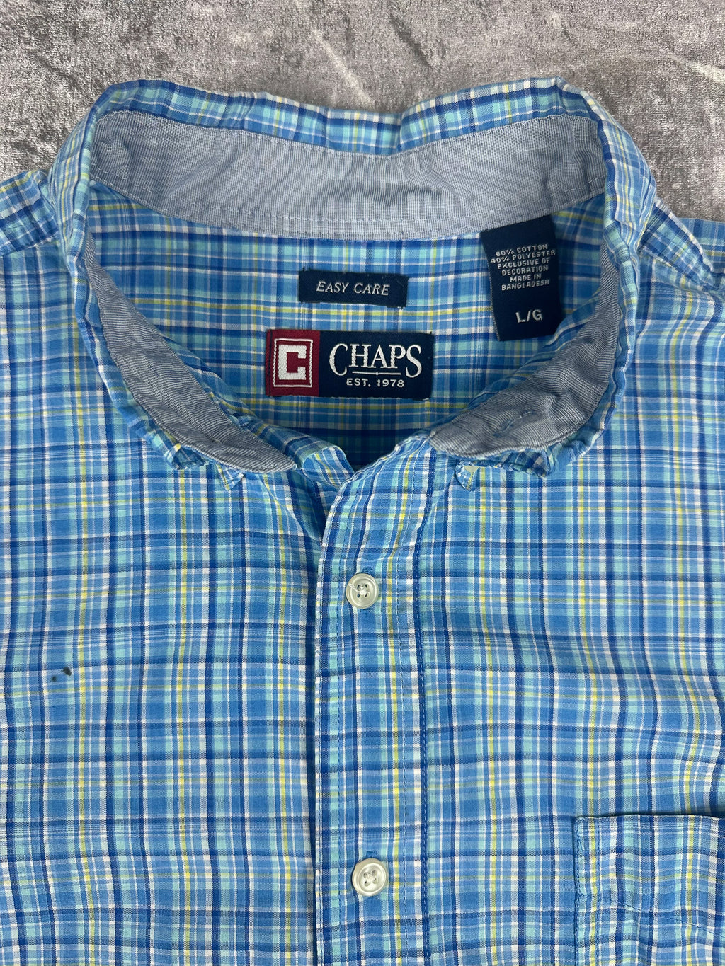 Vintage 00s Chaps Ralph Lauren Plaid Embroidered Short Sleeve Button Up Shirt (L)