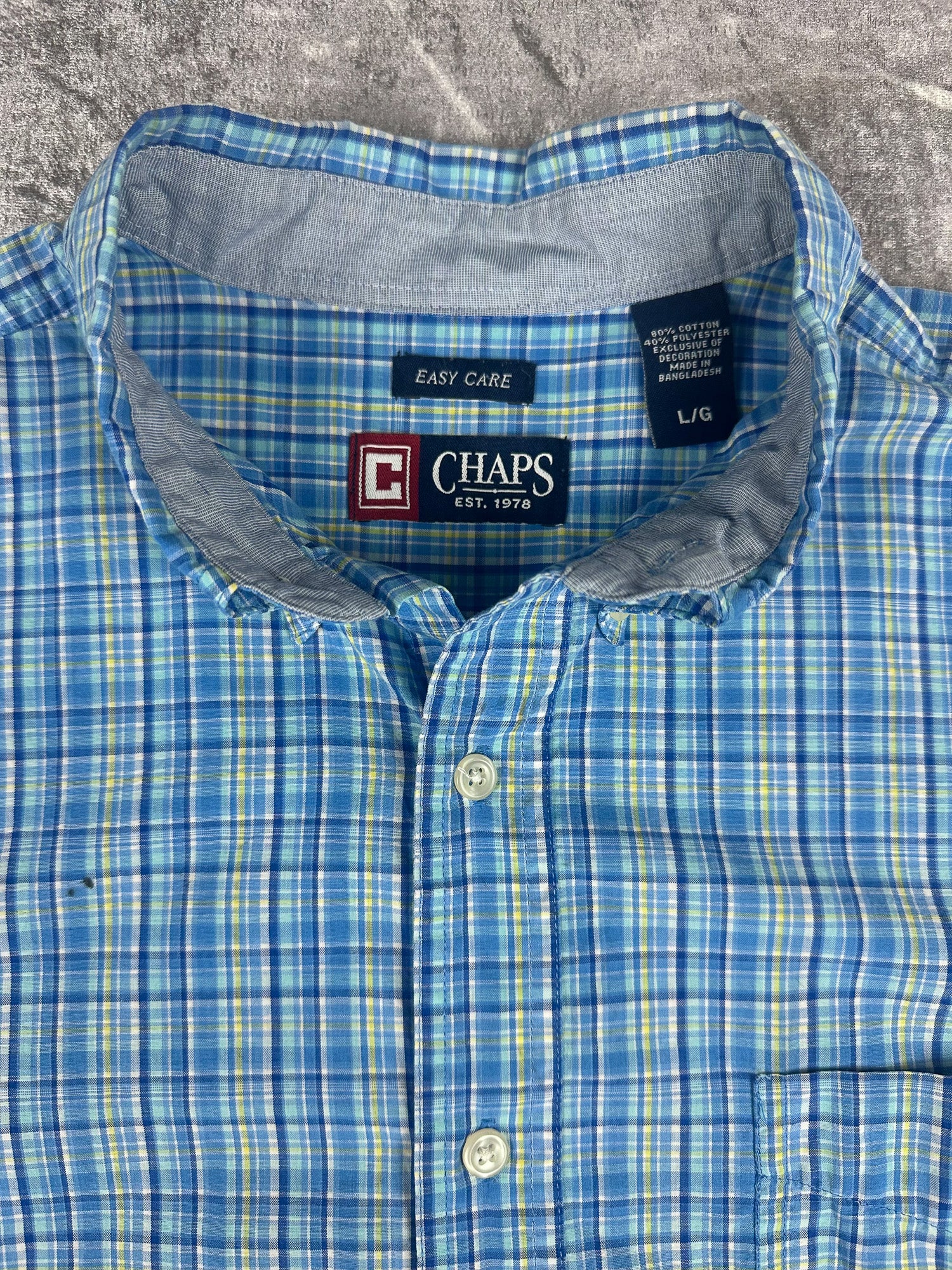 Vintage 00s Chaps Ralph Lauren Plaid Embroidered Short Sleeve Button Up Shirt (L)