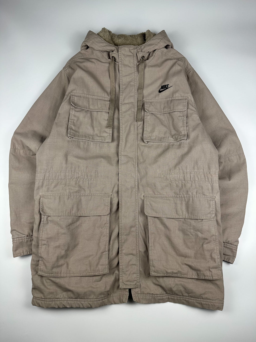 Vintage 00s Nike Heavyweight Sherpa Lined Embroidered Logo Hooded Parka Jacket (XL)
