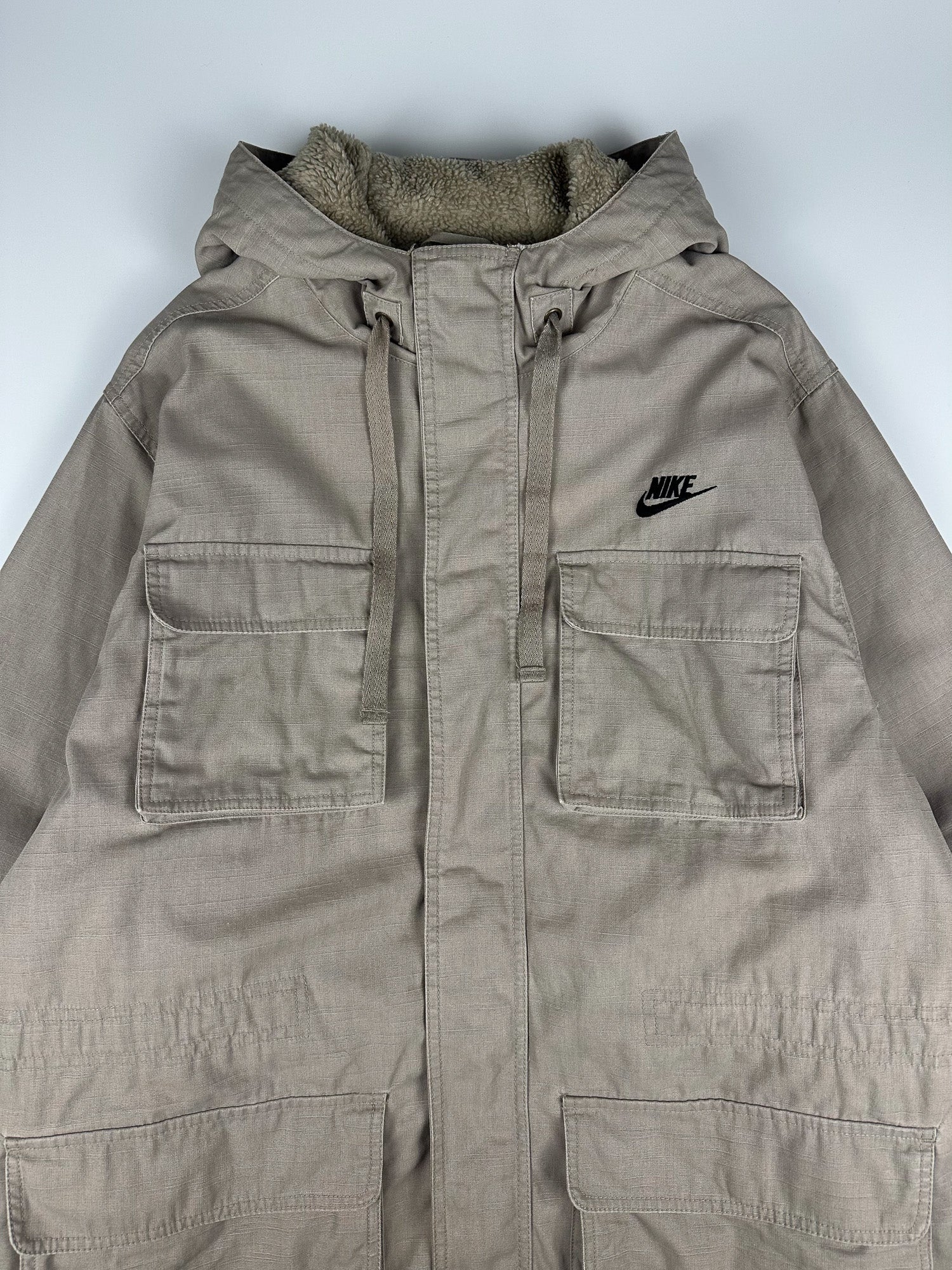 Vintage 00s Nike Heavyweight Sherpa Lined Embroidered Logo Hooded Parka Jacket (XL)