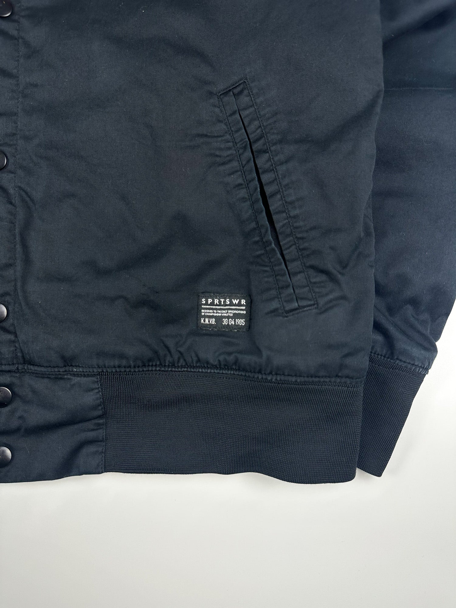 Vintage 00s Nike Embroidered Club Logo Snap Button Sleeve Piped Bomber Jacket (L)