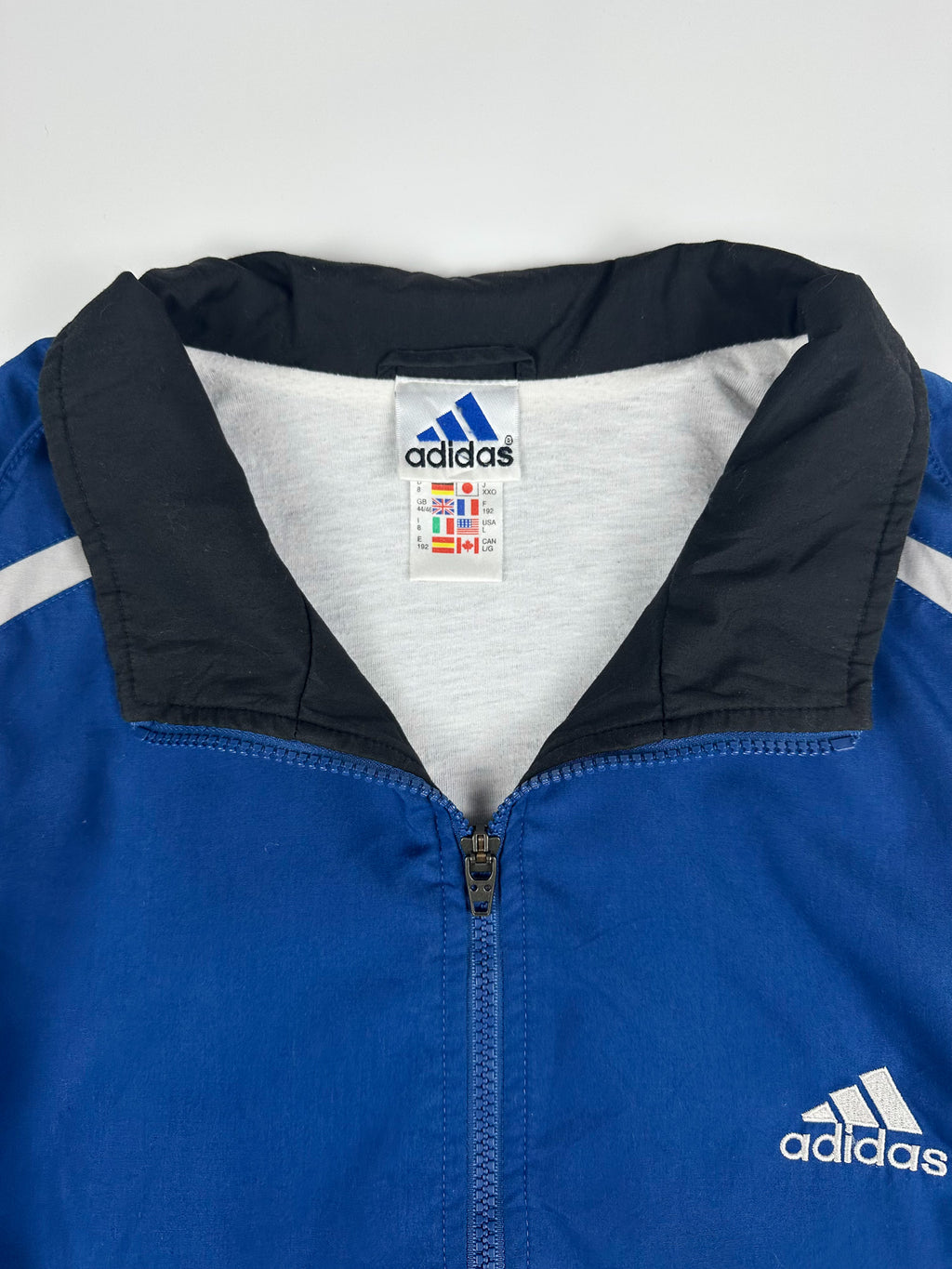Vintage 90s 1999 Adidas Embroidered Logos 3 Stripe Windbreaker Jacket (XL)