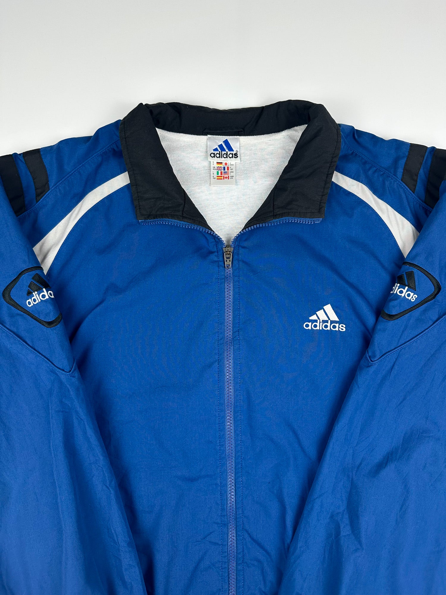 Vintage 90s 1999 Adidas Embroidered Logos 3 Stripe Windbreaker Jacket (XL)
