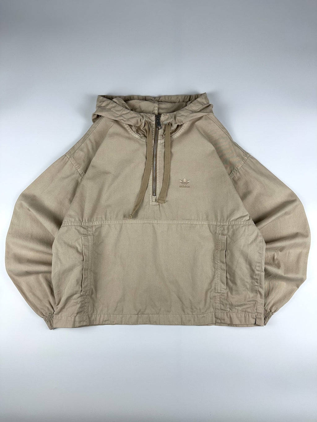 Preloved Adidas Embroidered Trefoil Logo Hooded Quarter Zip Jacket (S)