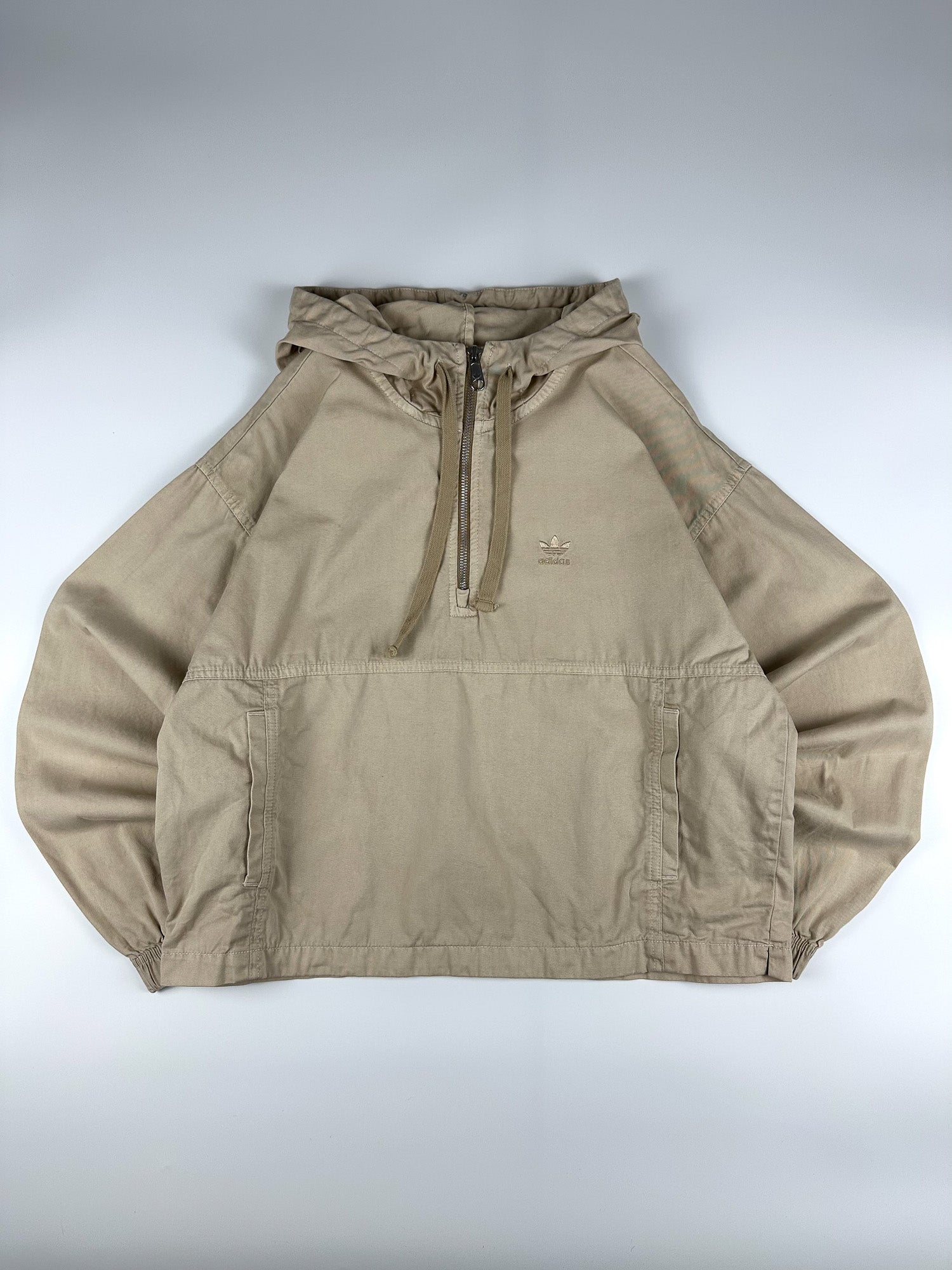 Preloved Adidas Embroidered Trefoil Logo Hooded Quarter Zip Jacket (S)