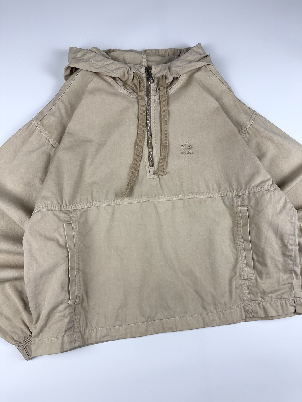 Preloved Adidas Embroidered Trefoil Logo Hooded Quarter Zip Jacket (S)