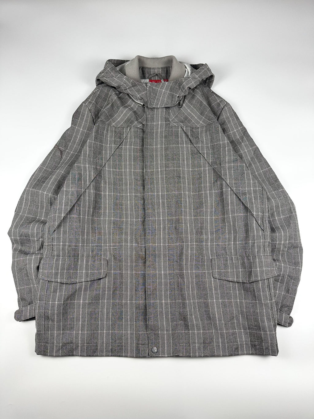 Preloved Puma Clyde Plaid Embroidered Sleeve Logo Hooded Parka Jacket (XL)