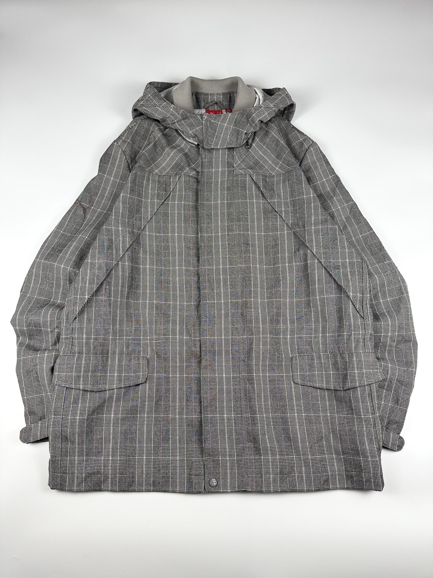 Preloved Puma Clyde Plaid Embroidered Sleeve Logo Hooded Parka Jacket (XL)