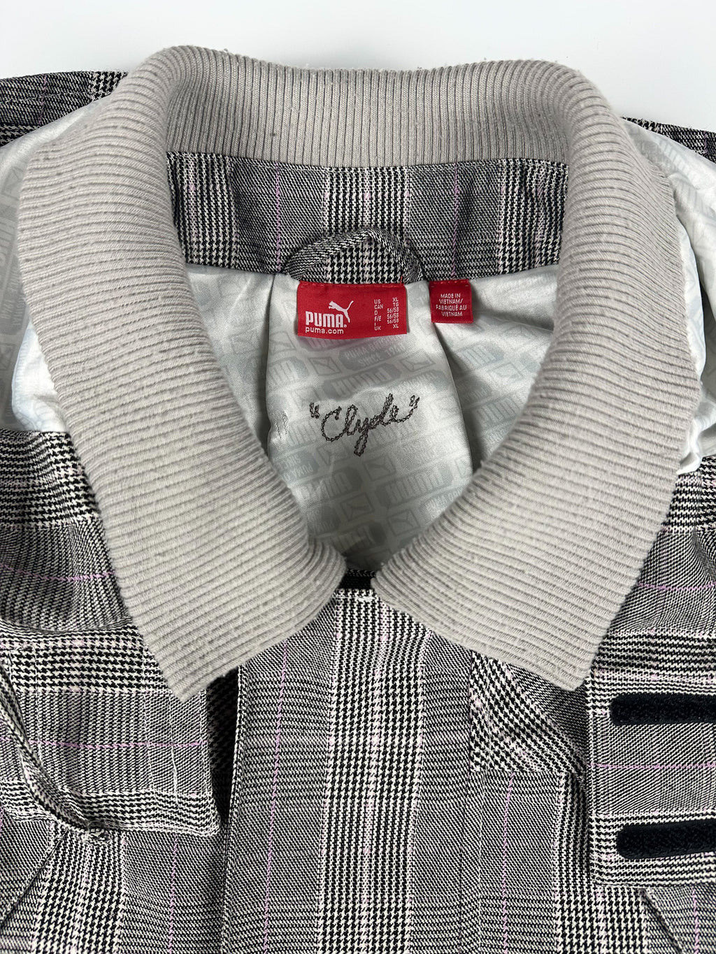 Preloved Puma Clyde Plaid Embroidered Sleeve Logo Hooded Parka Jacket (XL)