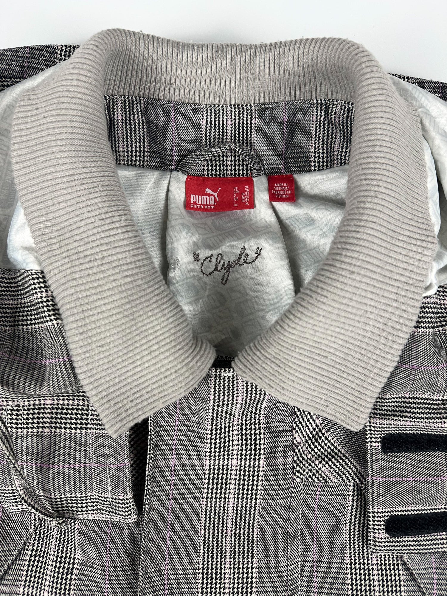 Preloved Puma Clyde Plaid Embroidered Sleeve Logo Hooded Parka Jacket (XL)
