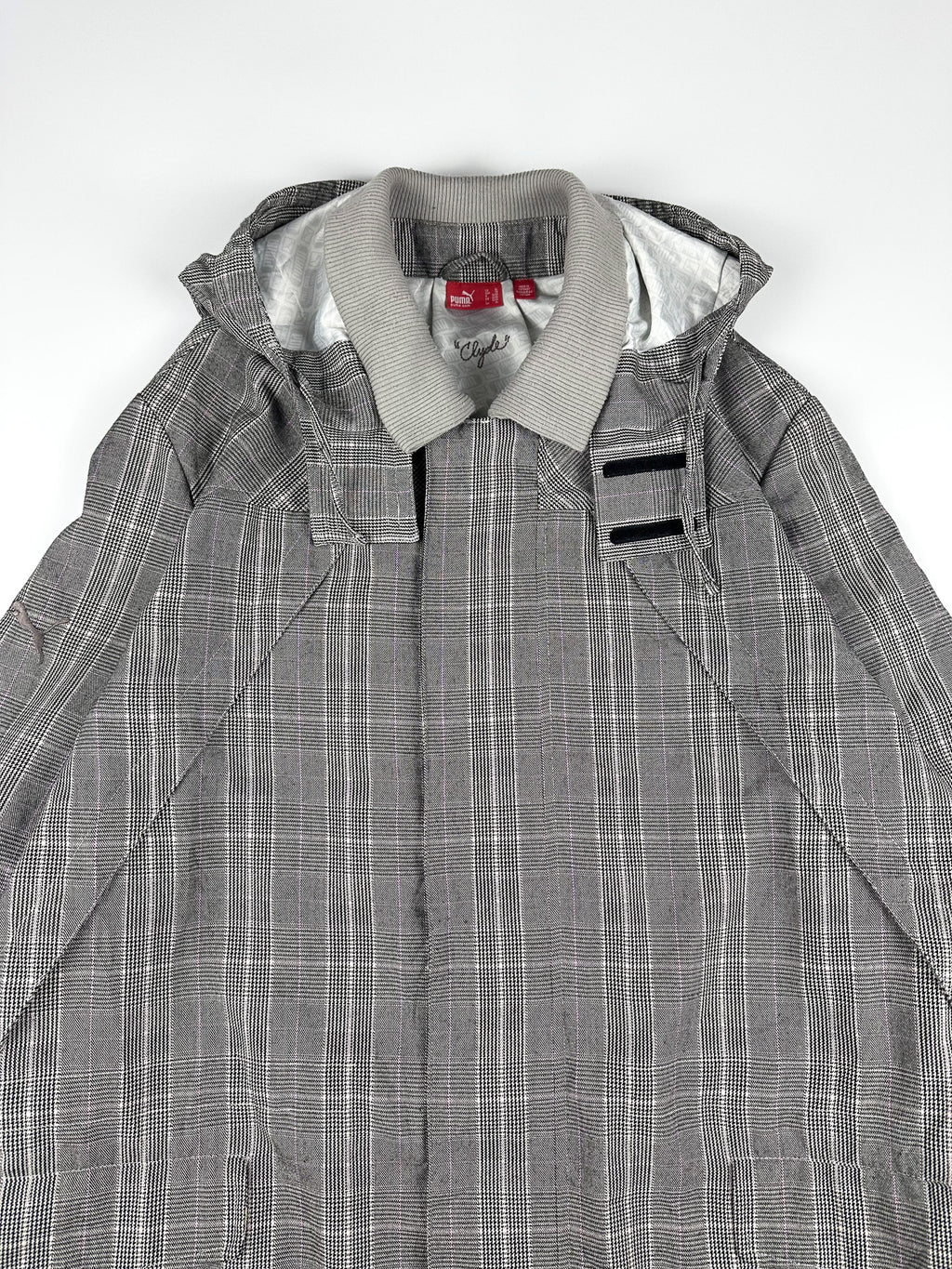 Preloved Puma Clyde Plaid Embroidered Sleeve Logo Hooded Parka Jacket (XL)