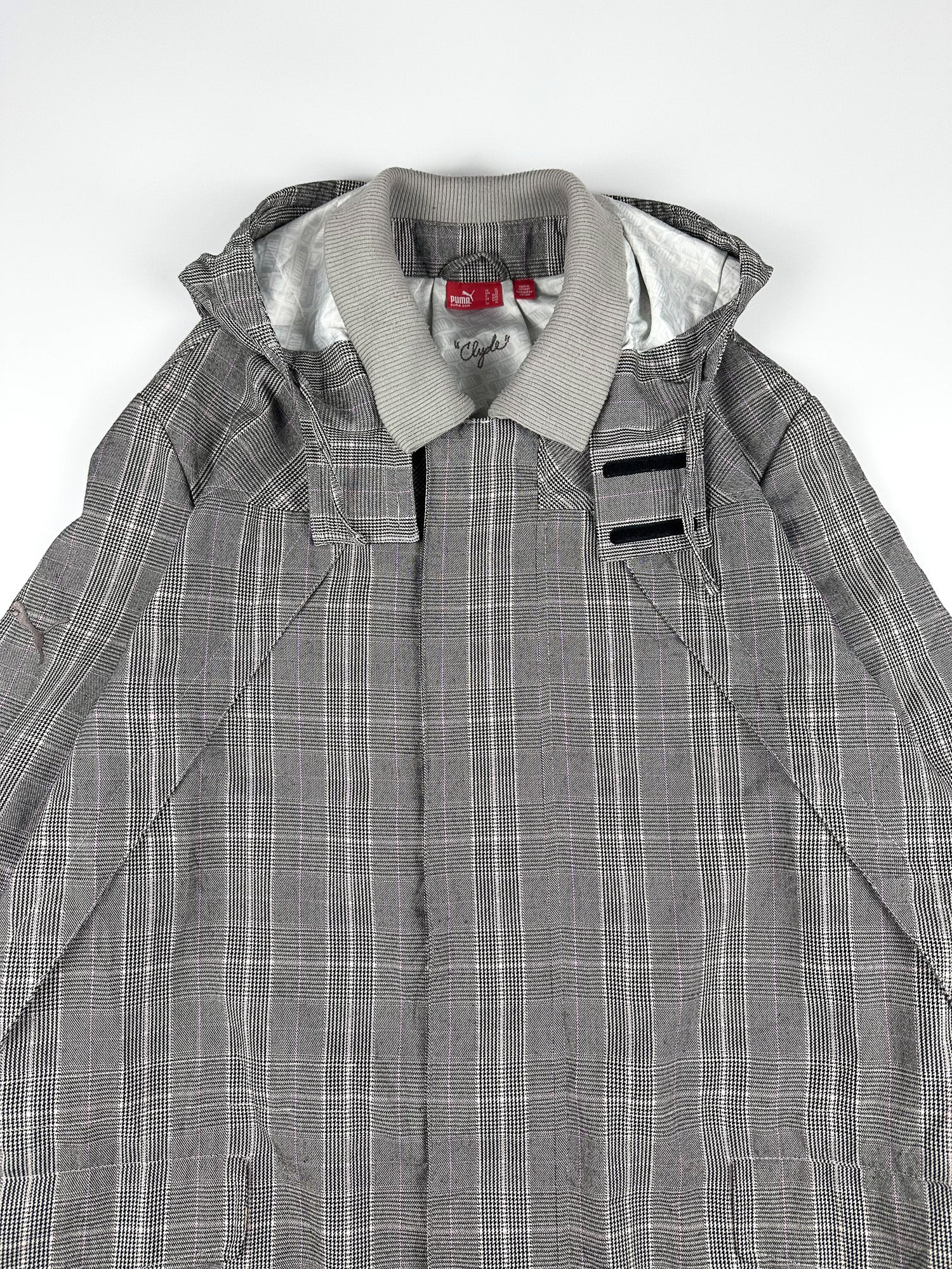 Preloved Puma Clyde Plaid Embroidered Sleeve Logo Hooded Parka Jacket (XL)