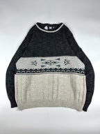Vintage 90s Western Colour Block Aztec Print Knitted Round Neck Sweater (XL)
