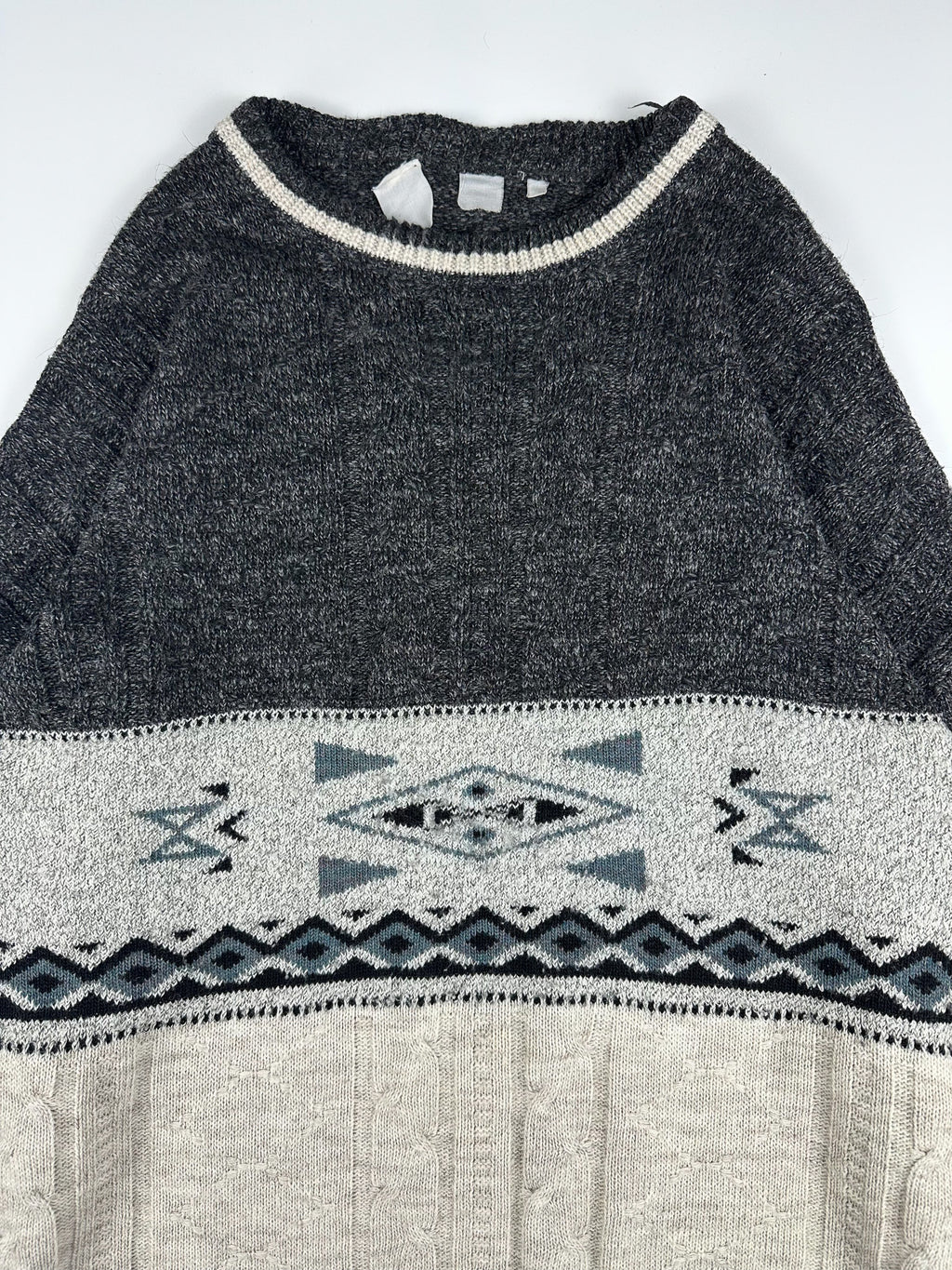 Vintage 90s Western Colour Block Aztec Print Knitted Round Neck Sweater (XL)