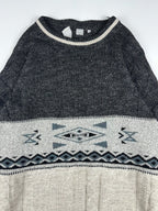 Vintage 90s Western Colour Block Aztec Print Knitted Round Neck Sweater (XL)