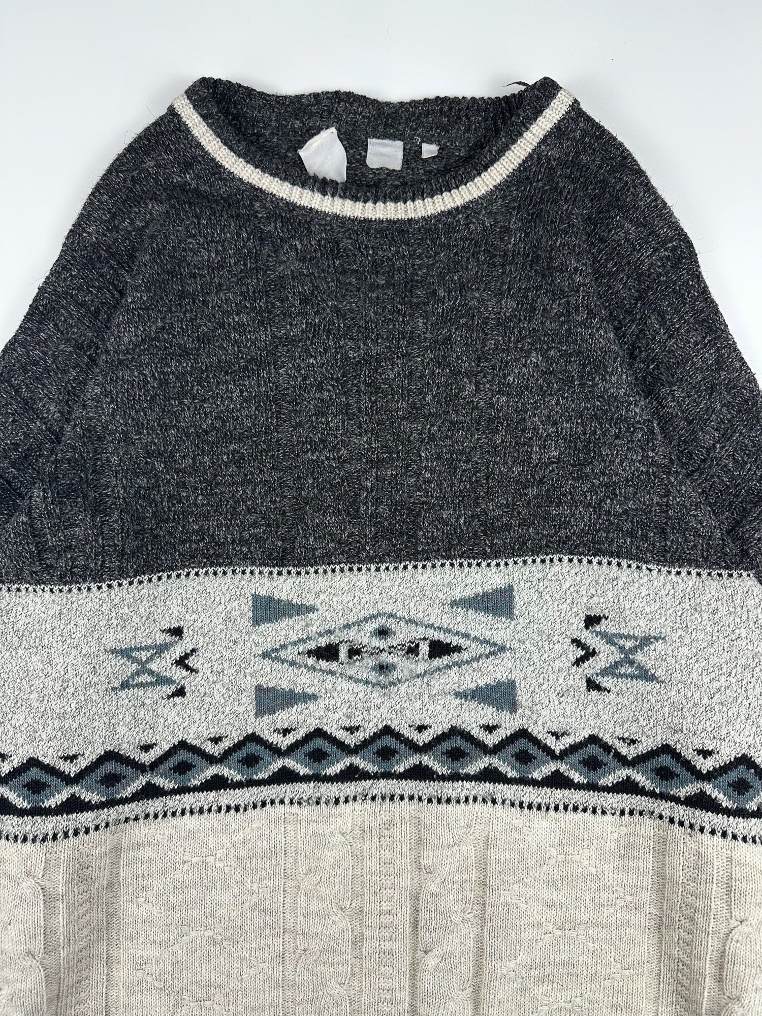 Vintage 90s Western Colour Block Aztec Print Knitted Round Neck Sweater (XL)