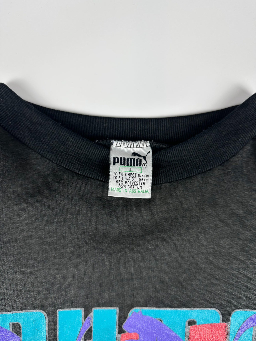 Vintage 80s Puma Centre Logo Spellout Graphic Crewneck Sweatshirt (L)