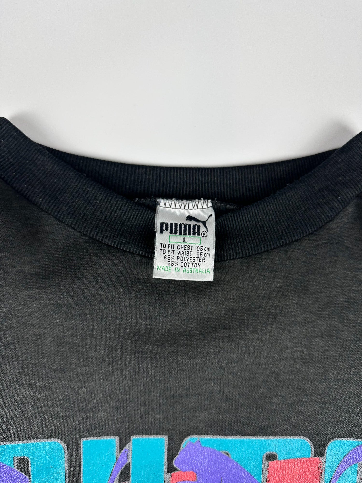 Vintage 80s Puma Centre Logo Spellout Graphic Crewneck Sweatshirt (L)