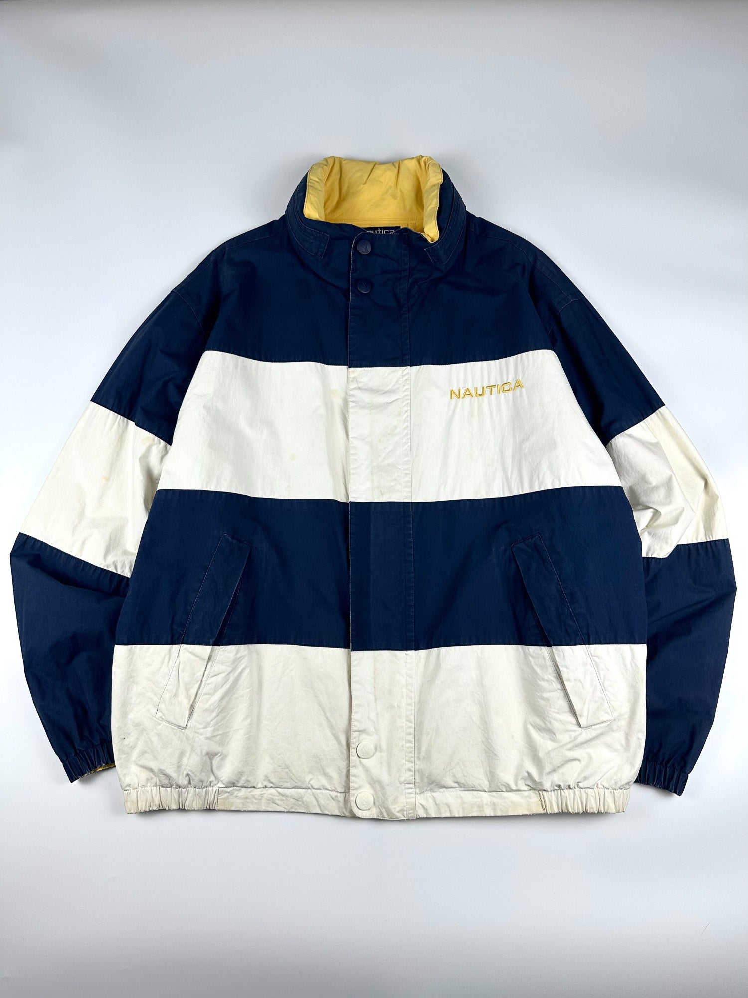 Vintage 90s Nautica Embroidered Spellout Reversible Sailing Jacket (2XL)