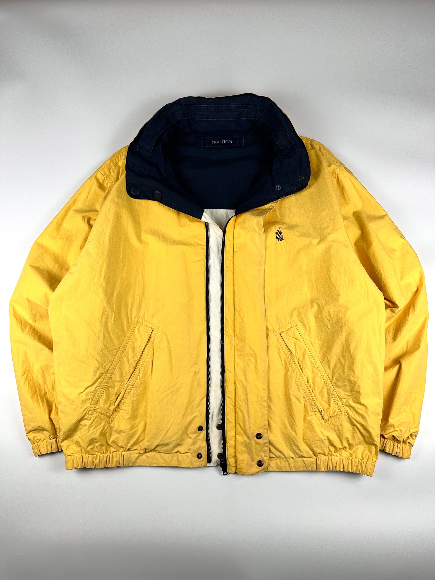 Vintage 90s Nautica Embroidered Spellout Reversible Sailing Jacket (2XL)