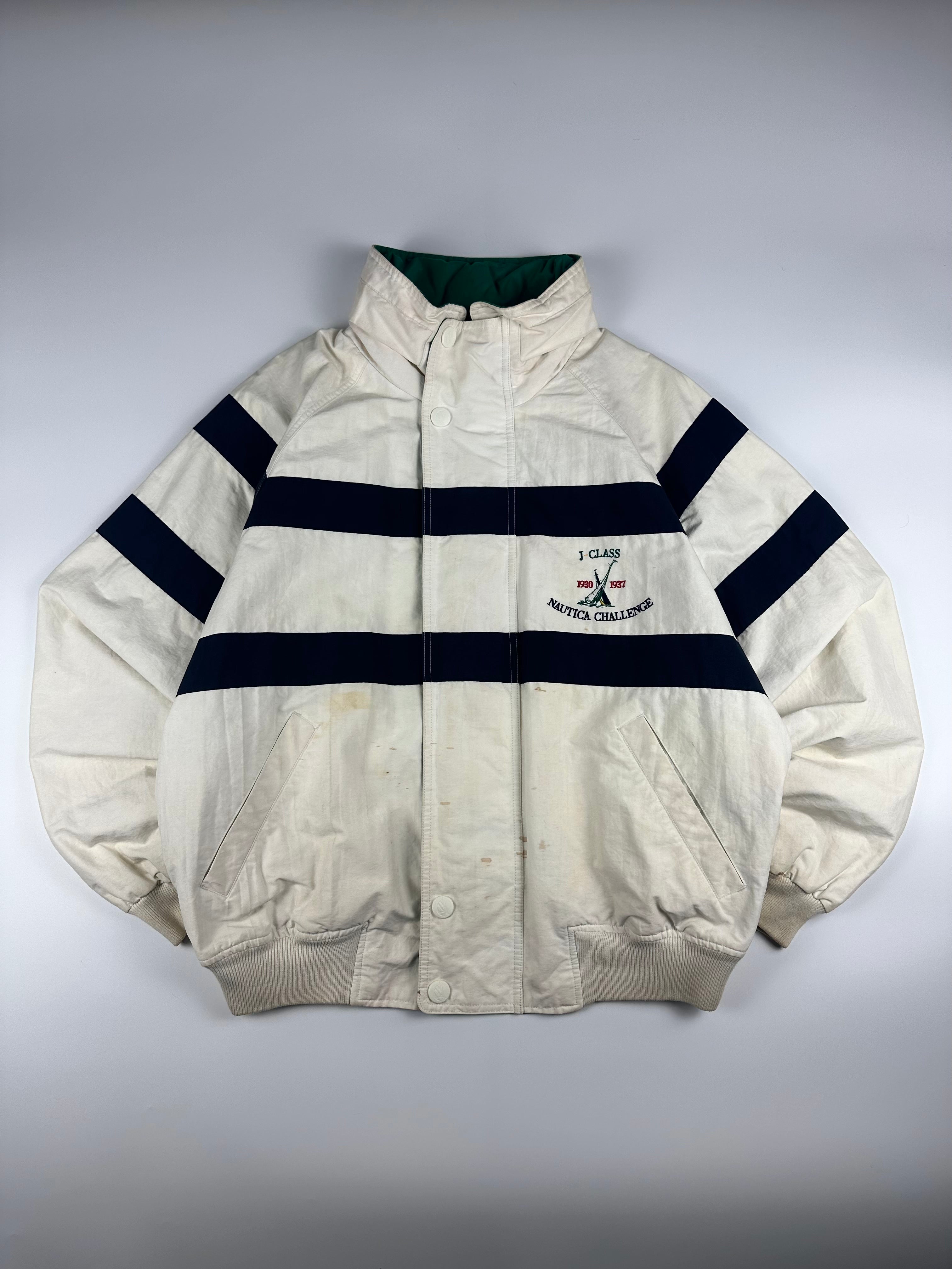 Vintage 90s Nautica Challenge J-Class Horizontal Striped Sailing Jacket (L)