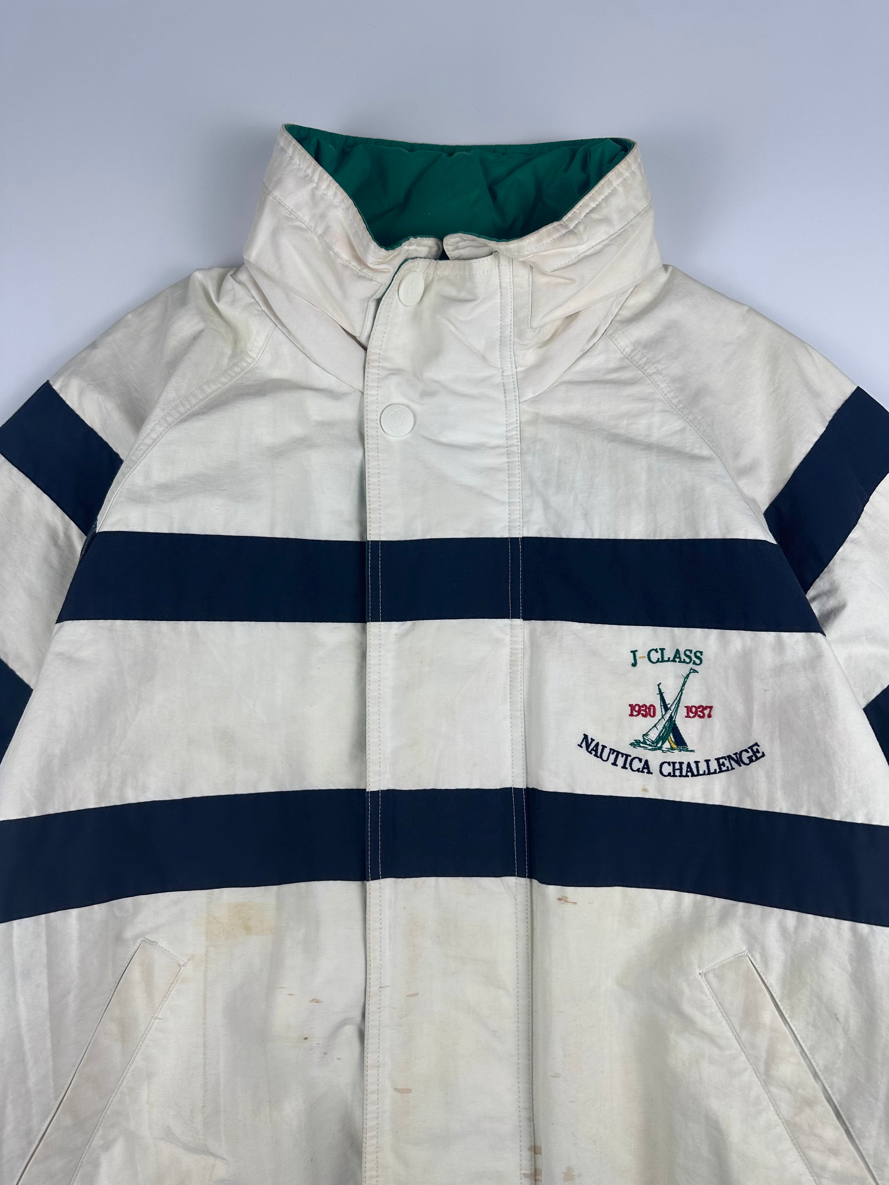 Vintage 90s Nautica Challenge J-Class Horizontal Striped Sailing Jacket (L)