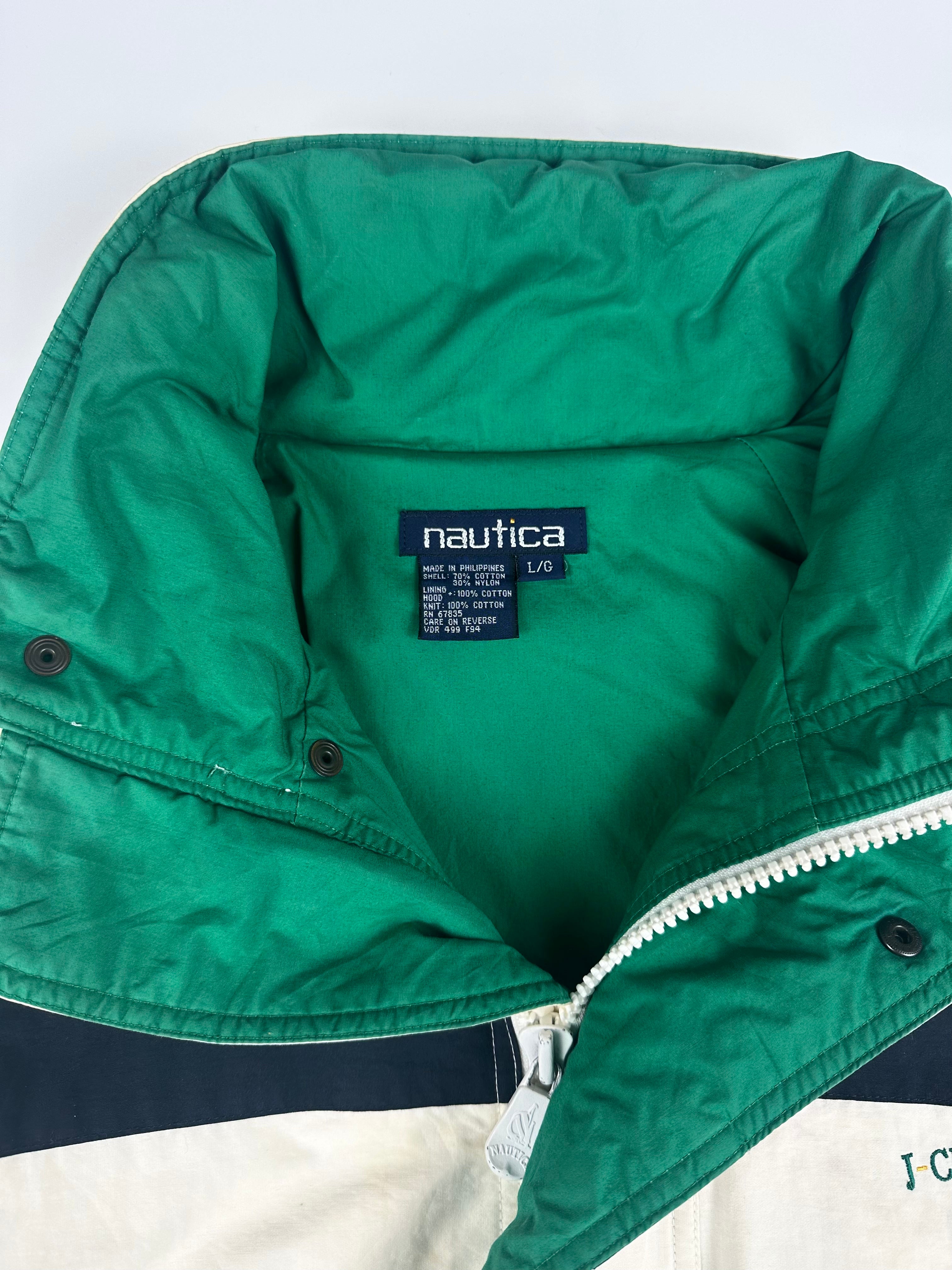 Vintage 90s Nautica Challenge J-Class Horizontal Striped Sailing Jacket (L)