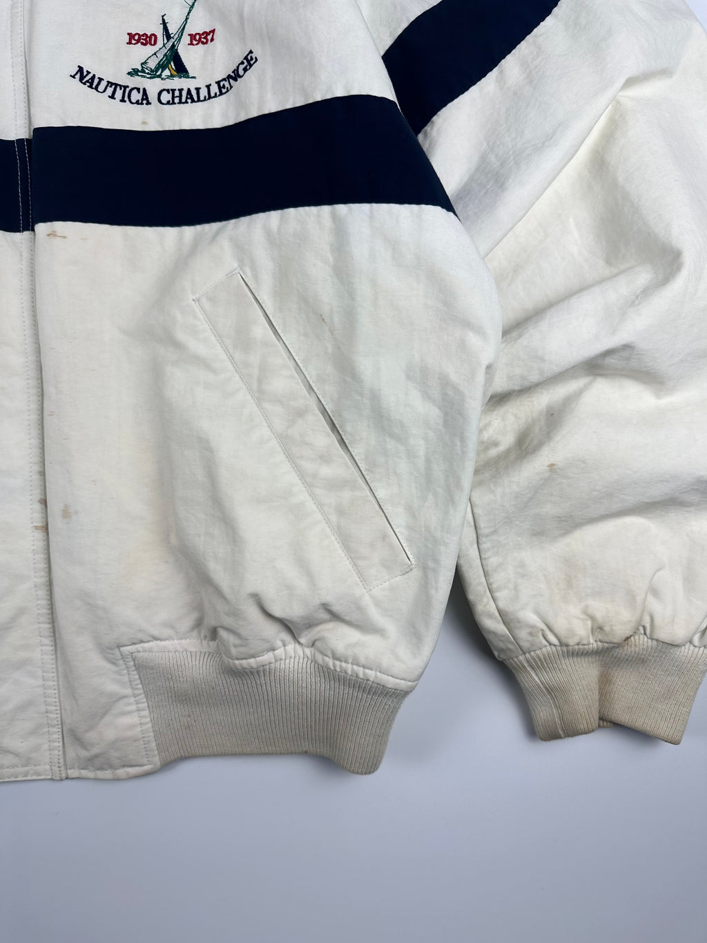 Vintage 90s Nautica Challenge J-Class Horizontal Striped Sailing Jacket (L)