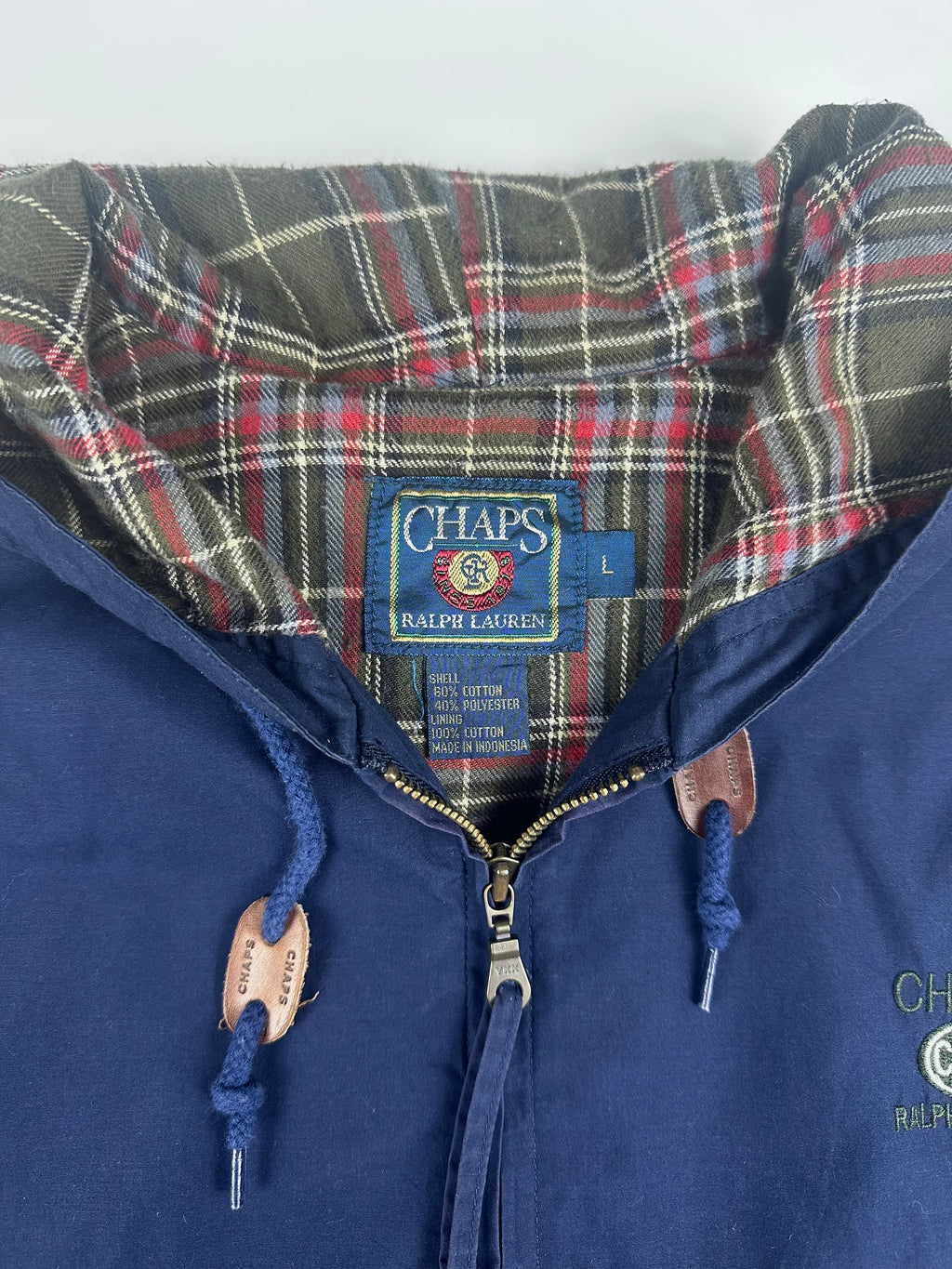 Vintage 90s Chaps Ralph Lauren Embroidered Spellout Hooded Parka Jacket (L)