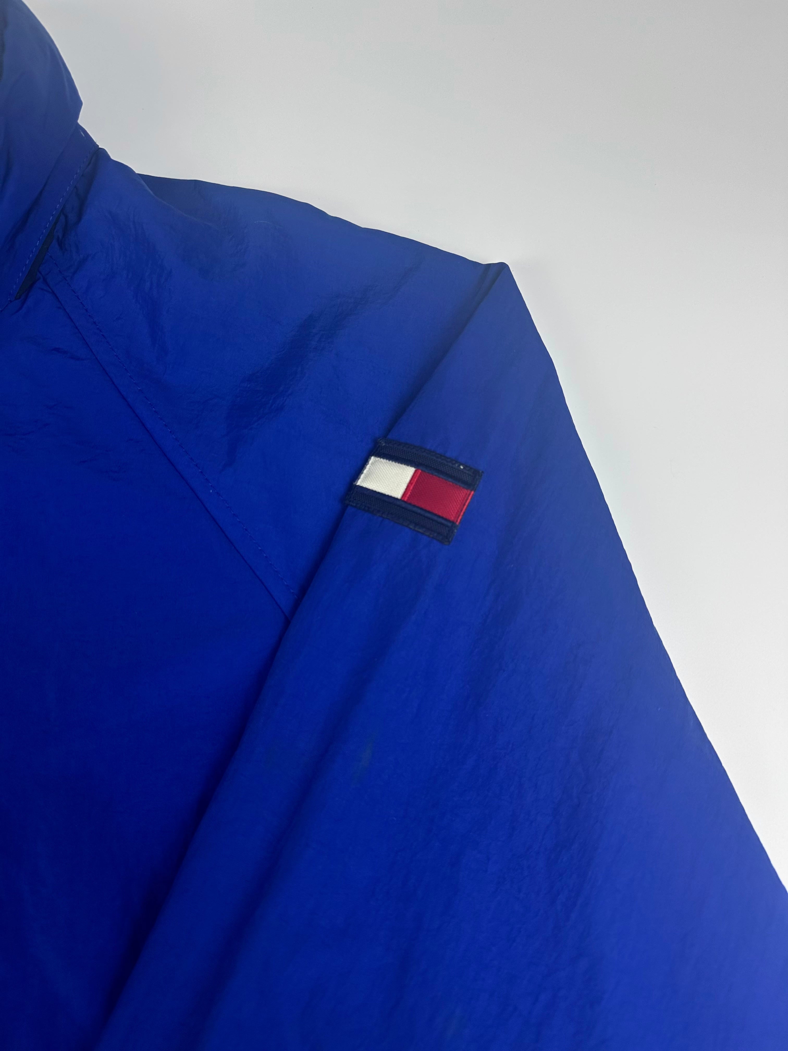 Vintage 90s Tommy Hilfiger Embroidered Collar Spellout Logo Windbreaker Jacket (L)