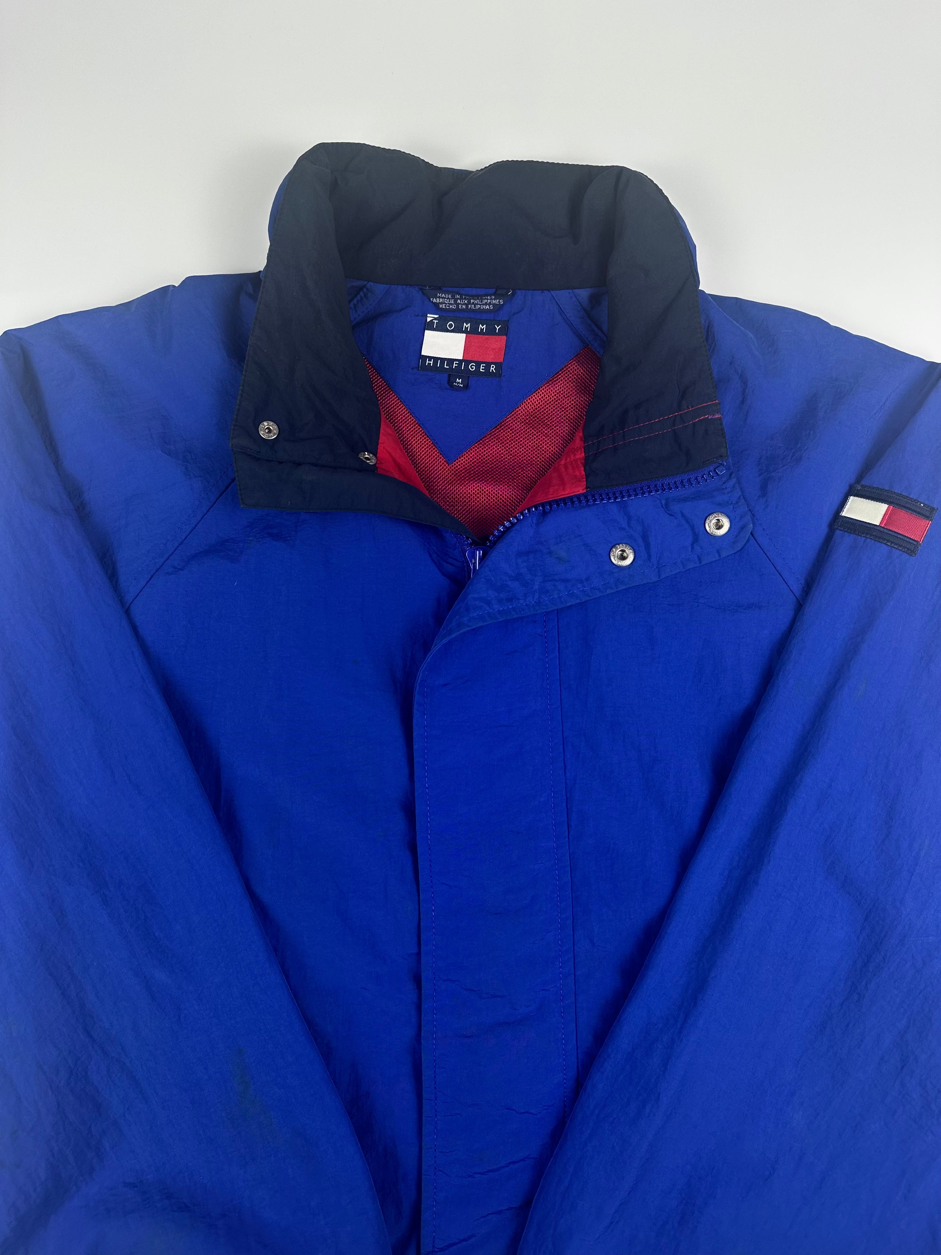 Vintage 90s Tommy Hilfiger Embroidered Collar Spellout Logo Windbreaker Jacket (L)