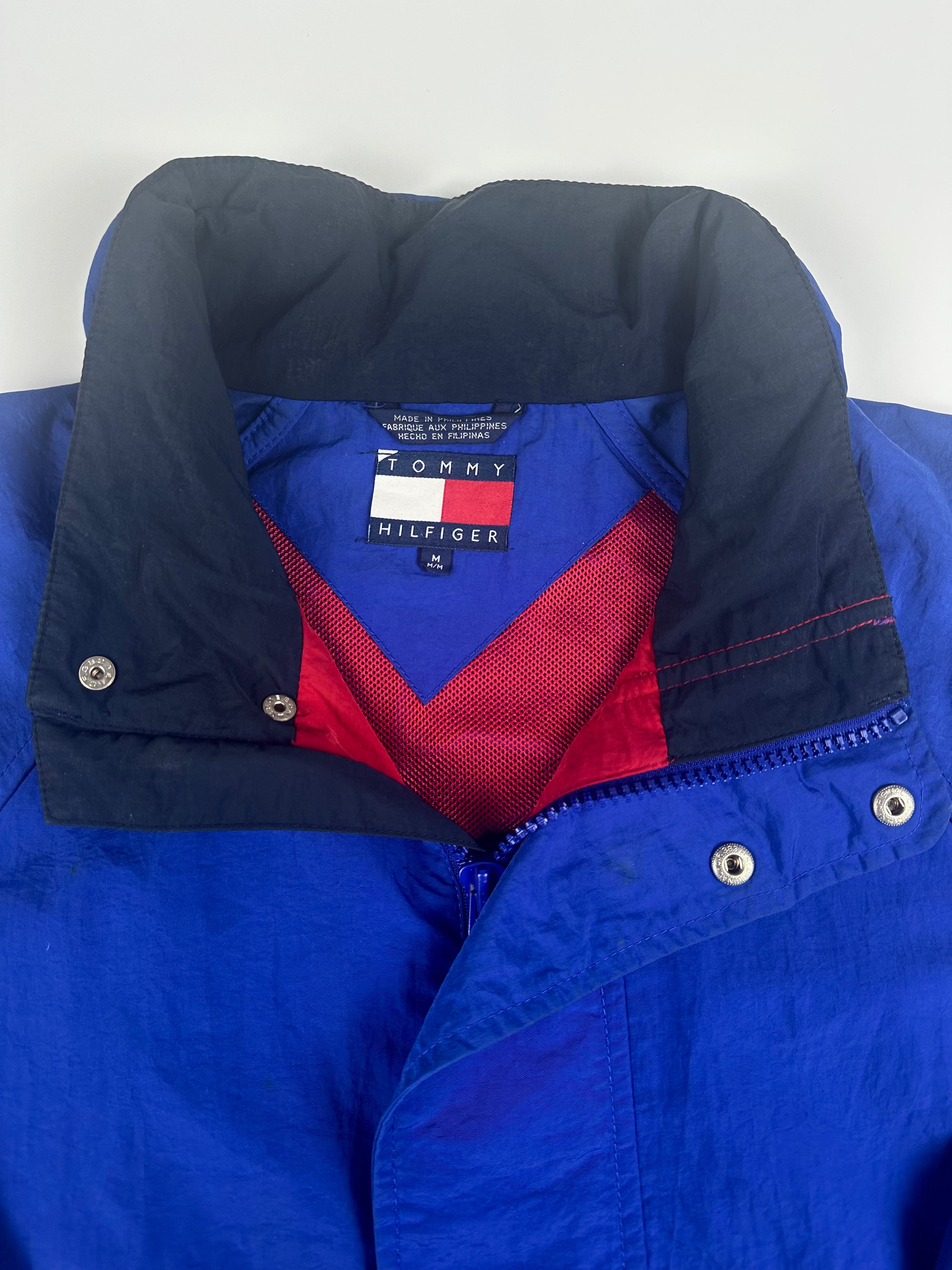 Vintage 90s Tommy Hilfiger Embroidered Collar Spellout Logo Windbreaker Jacket (L)