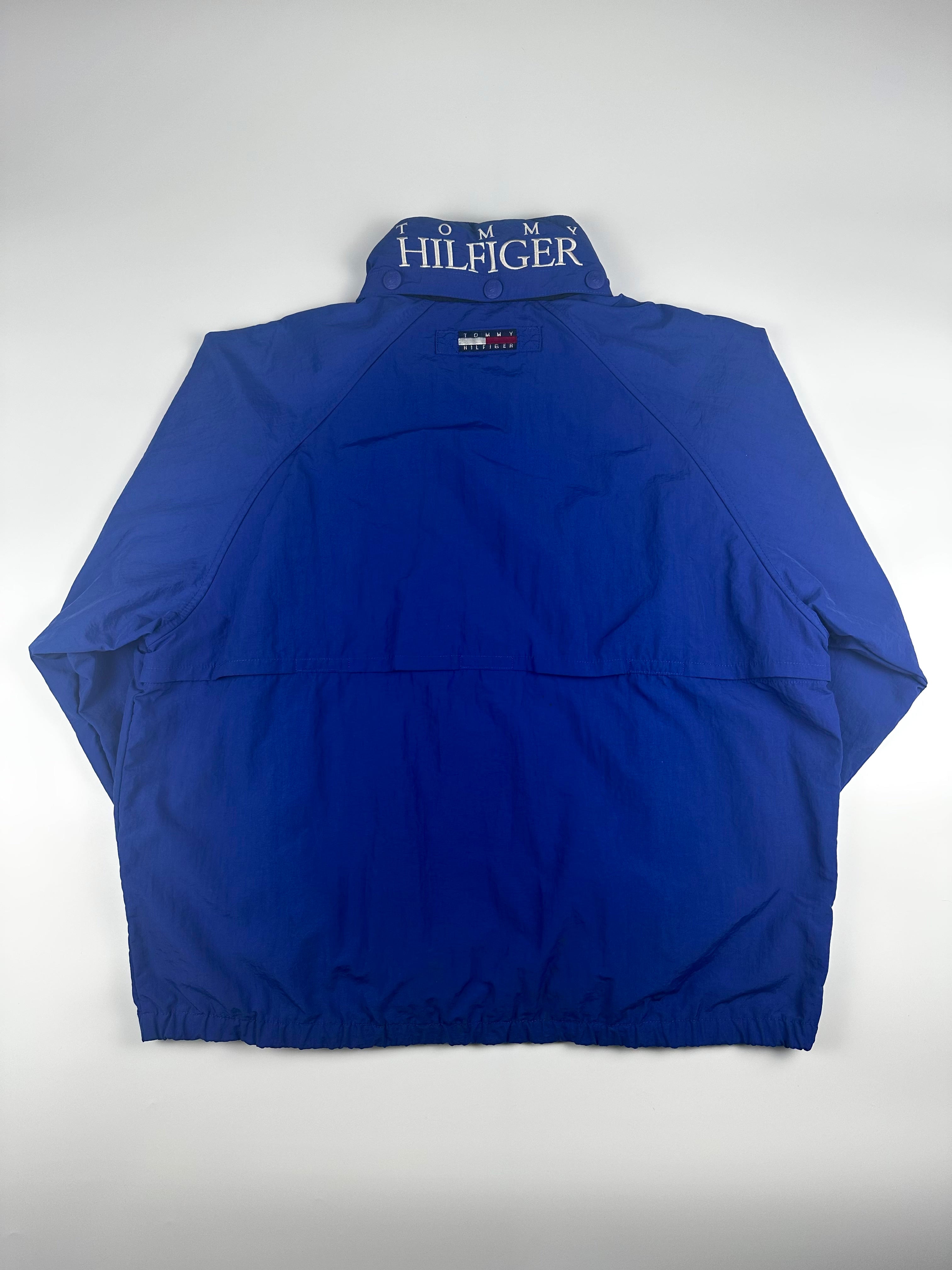 Vintage 90s Tommy Hilfiger Embroidered Collar Spellout Logo Windbreaker Jacket (L)