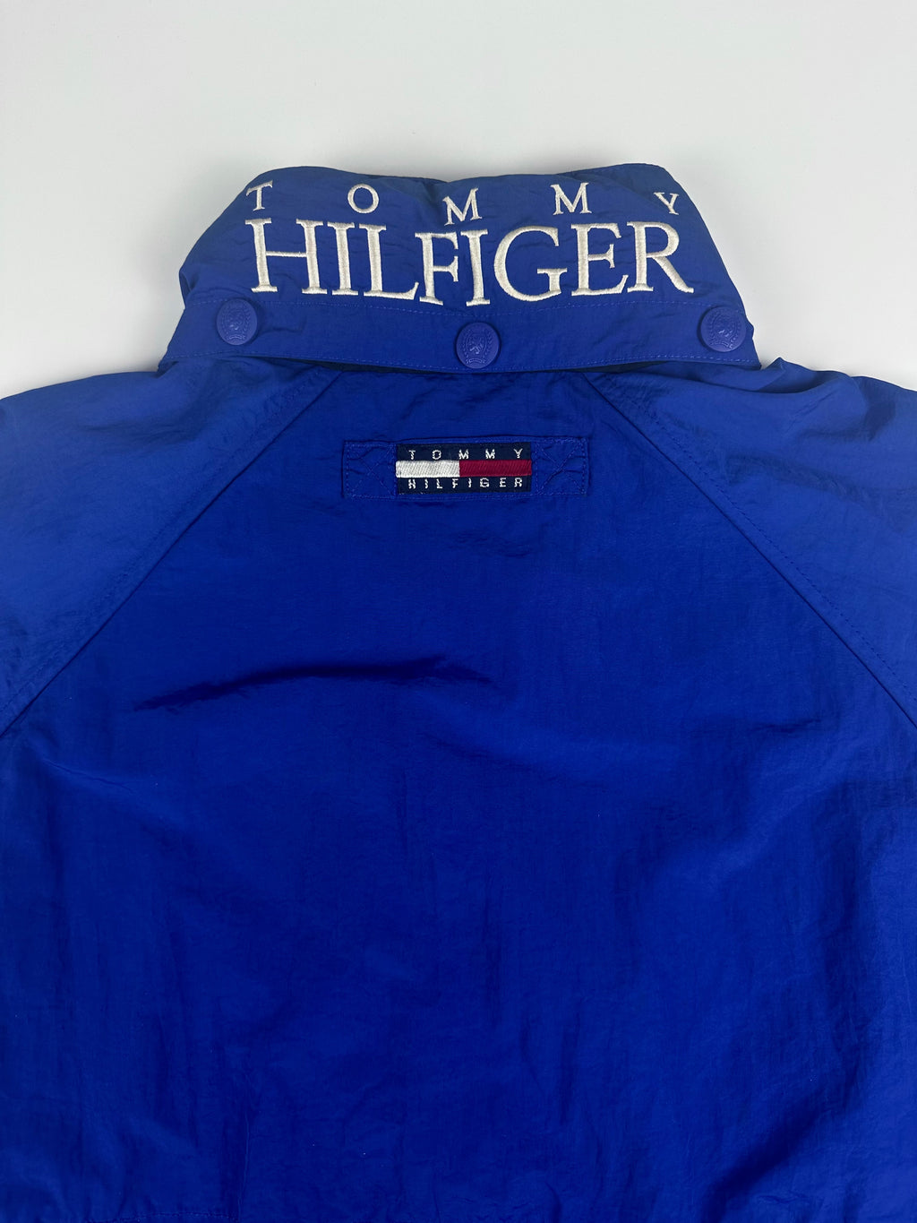 Vintage 90s Tommy Hilfiger Embroidered Collar Spellout Logo Windbreaker Jacket (L)