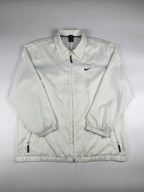Vintage 90s Nike Embroidered Small Swoosh Horizontal Stripe Spellout Windbreaker Jacket (L)
