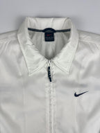 Vintage 90s Nike Embroidered Small Swoosh Horizontal Stripe Spellout Windbreaker Jacket (L)