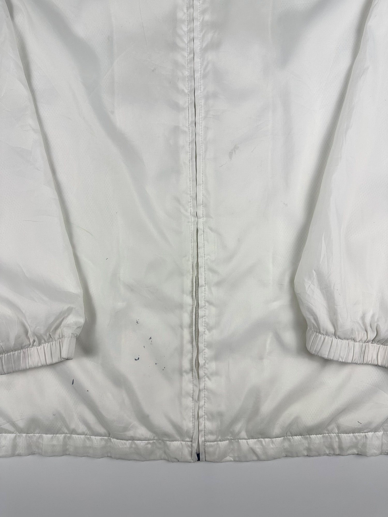Vintage 90s Nike Embroidered Small Swoosh Horizontal Stripe Spellout Windbreaker Jacket (L)