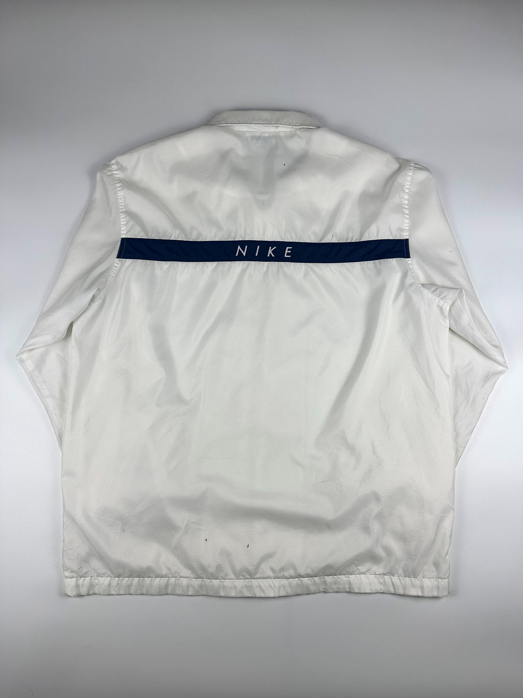 Vintage 90s Nike Embroidered Small Swoosh Horizontal Stripe Spellout Windbreaker Jacket (L)