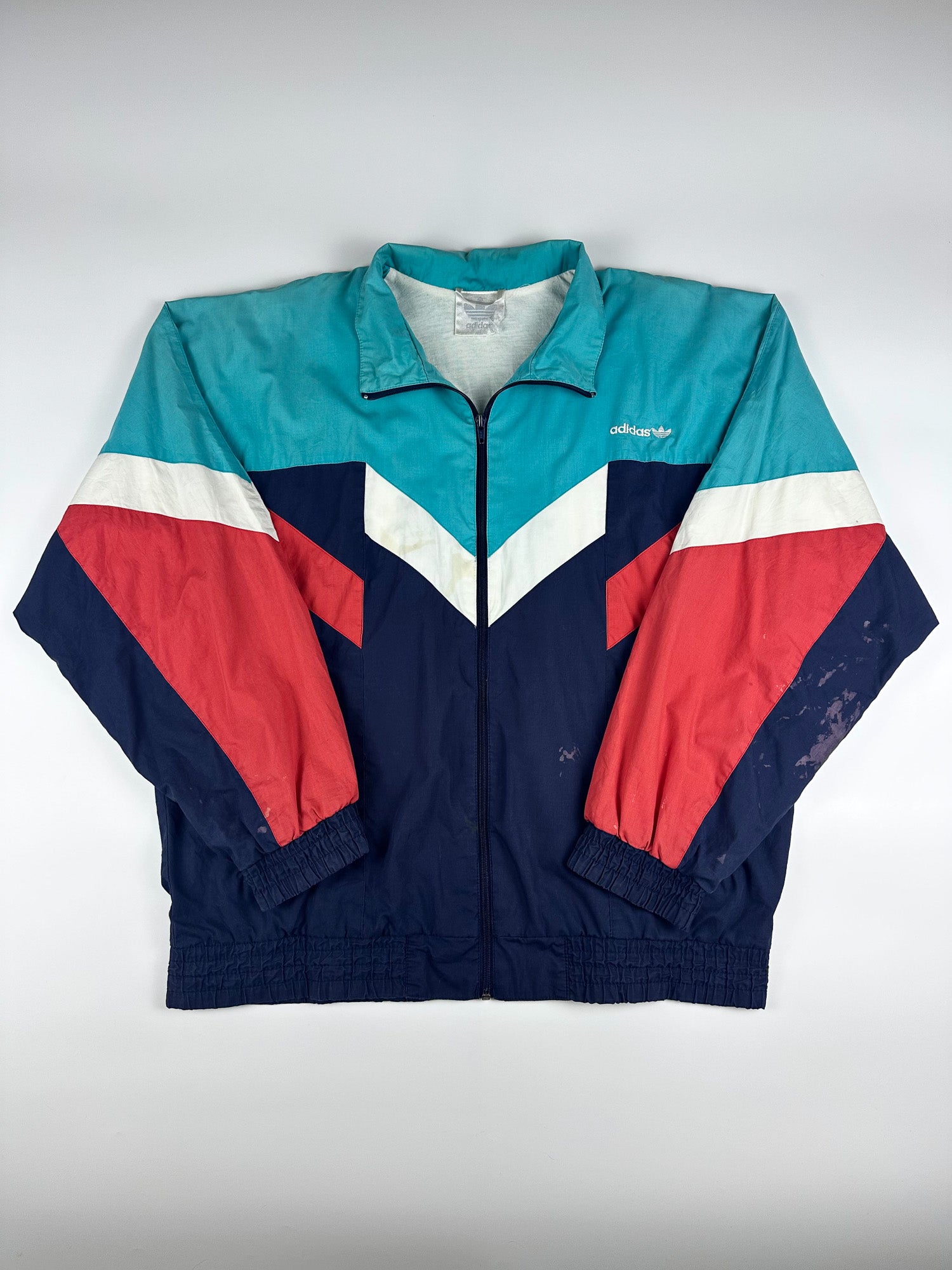 Vintage 90s Adidas Colour Block Embroidered Spellout Windbreaker Jacket (L)
