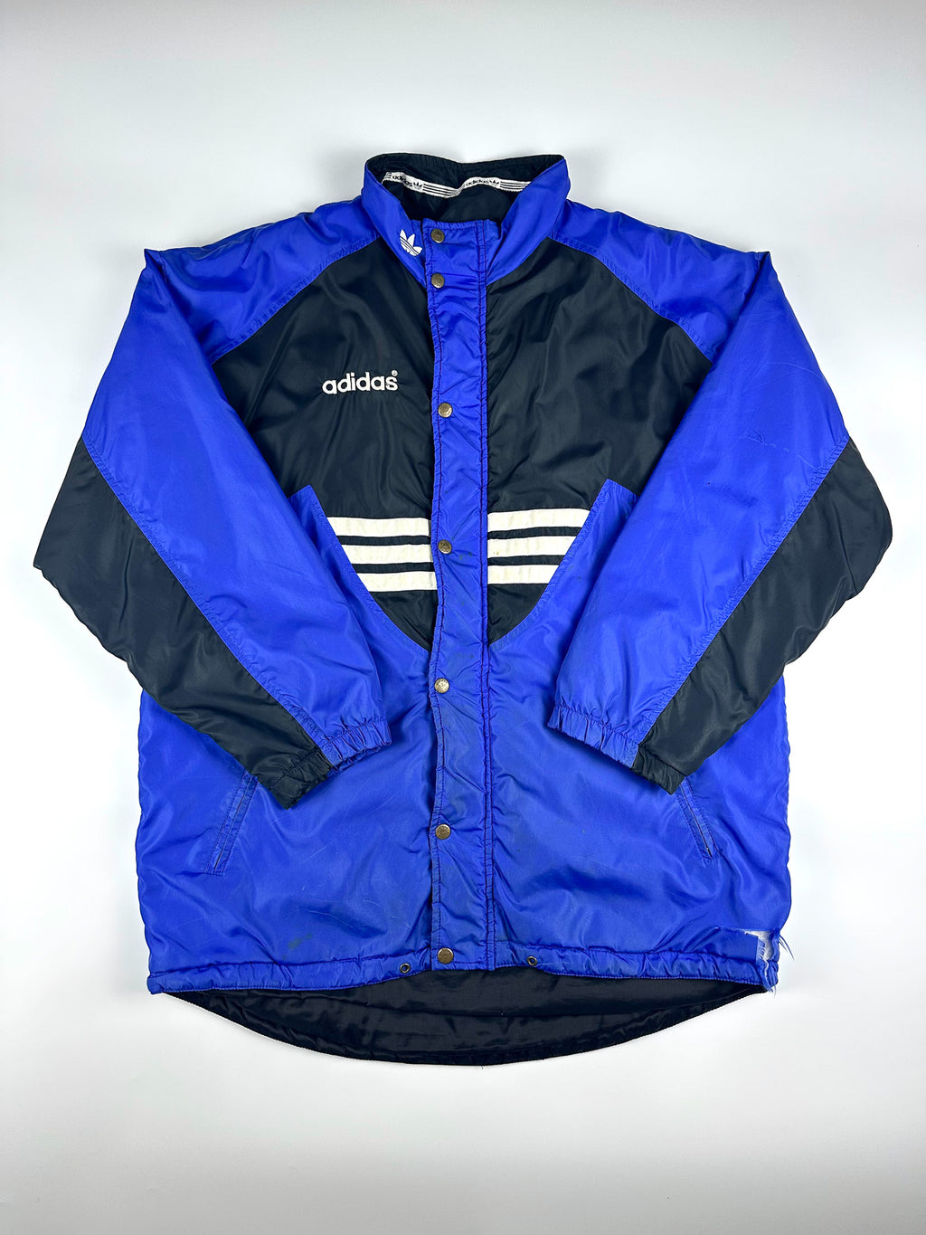 Vintage 90s Adidas 3 Stripe Trefoil Spellout Embroidered Training Parka Jacket (L)